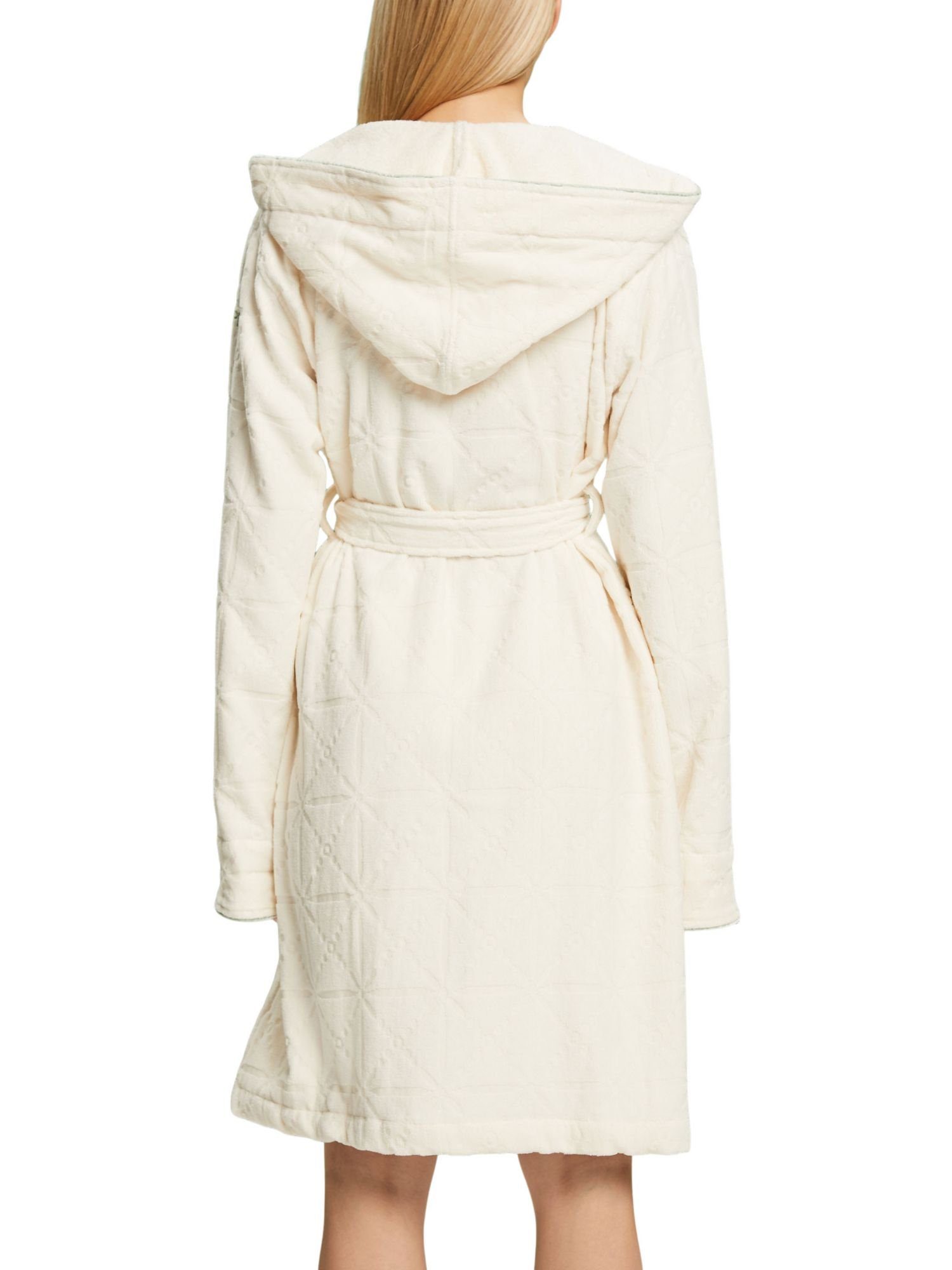 Damenbademantel Velours aus mit Esprit Baumwolle IVORY Kapuze, Bademantel