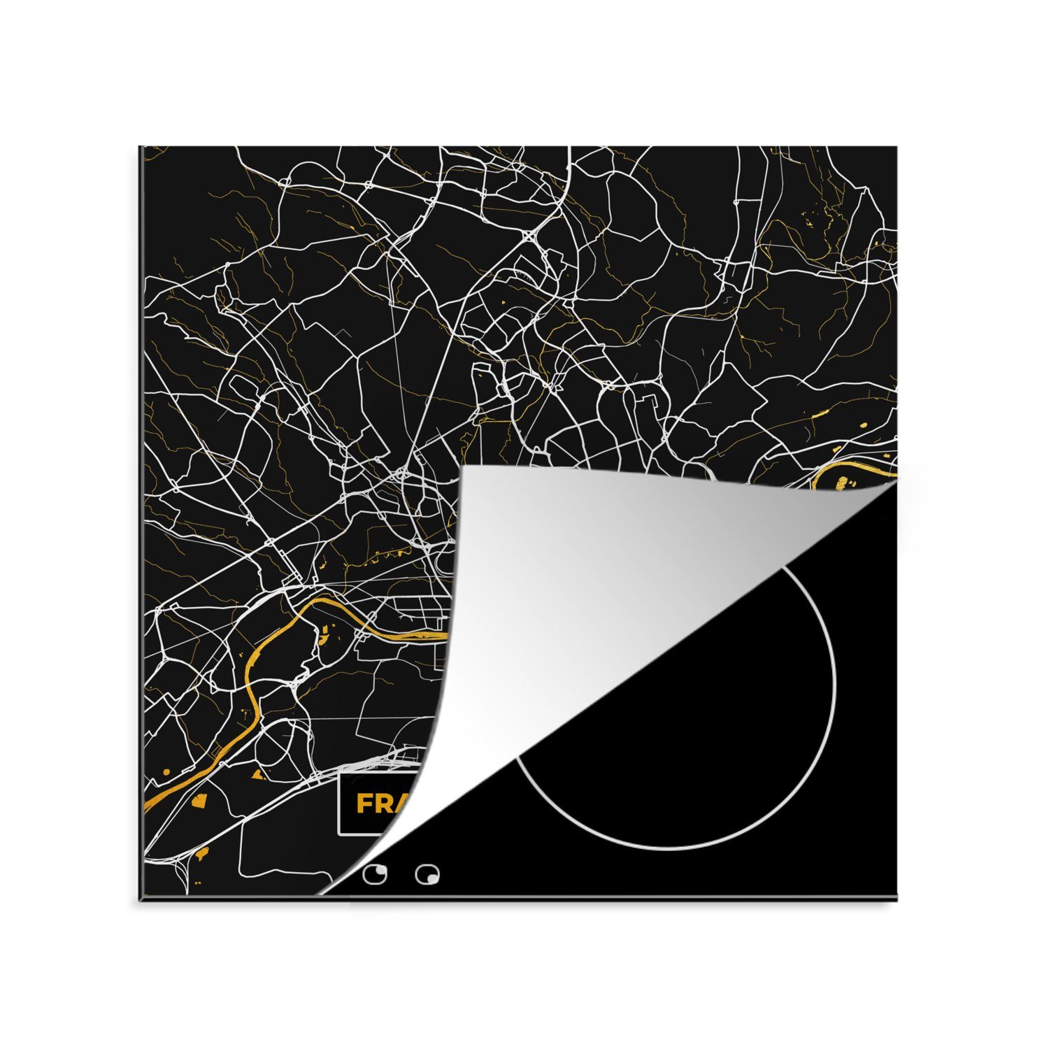 Arbeitsplatte Main Am 78x78 - cm, Gold Herdblende-/Abdeckplatte - Vinyl, Karte für MuchoWow - Ceranfeldabdeckung, (1 Stadtplan küche tlg), Deutschland, Frankfurt -