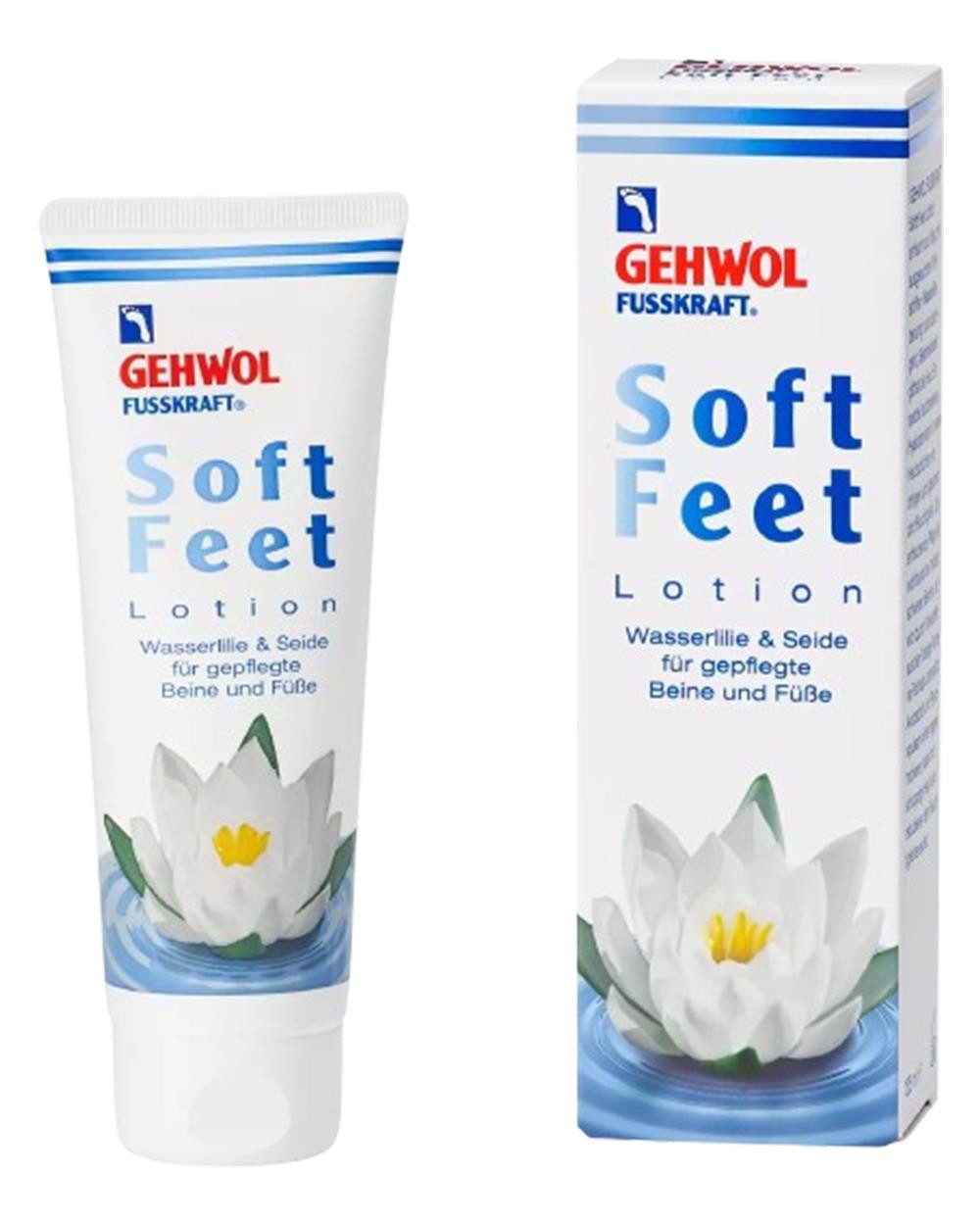 Eduard Gerlach GmbH Fußcreme Gehwol Fusskraft Soft Feet Lotion mit Wasserlilie und Seide für glatte Packung, zieht schnell ein und ist für Diabetiker geeignet
