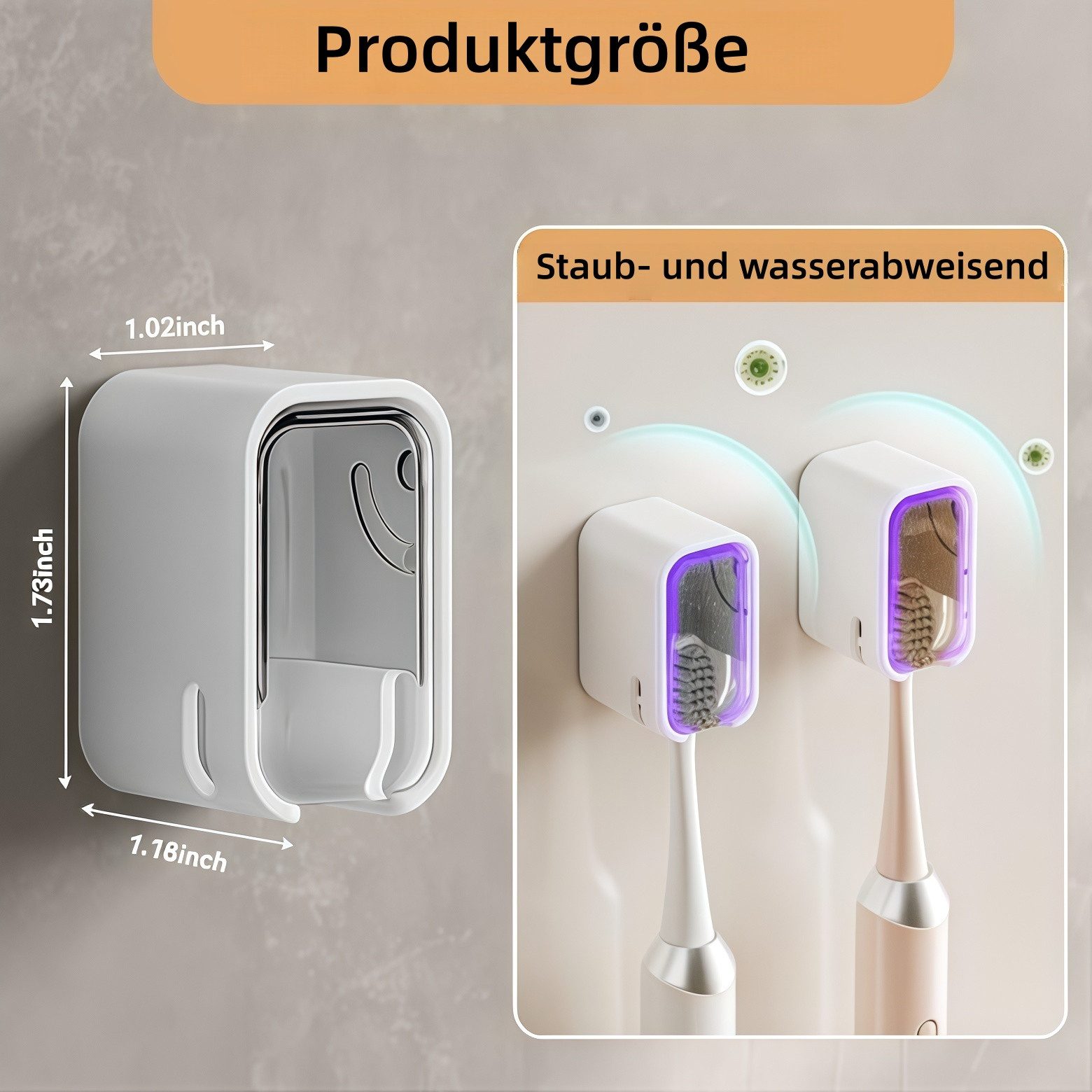 FOUORTUNATE-BEE Zahnbürstenhalter Wand-Zahnbürstenhalter mit Deckel – Selbstklebend, 3-teilig, (2-St), Praktische Badezimmer-Aufbewahrung für Zahnbürsten und Zu – Bild 4 von 5