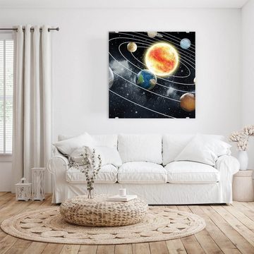 Primedeco Glasbild Wandbild Quadratisch Solarsystem mit Aufhängung, Weltall