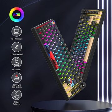 SOLIDEE RGB-Hintergrundbeleuchtung Gaming-Tastatur (mit Hot-Swap-Funktion, roten Schaltern und PC-Positionierungsplatte)