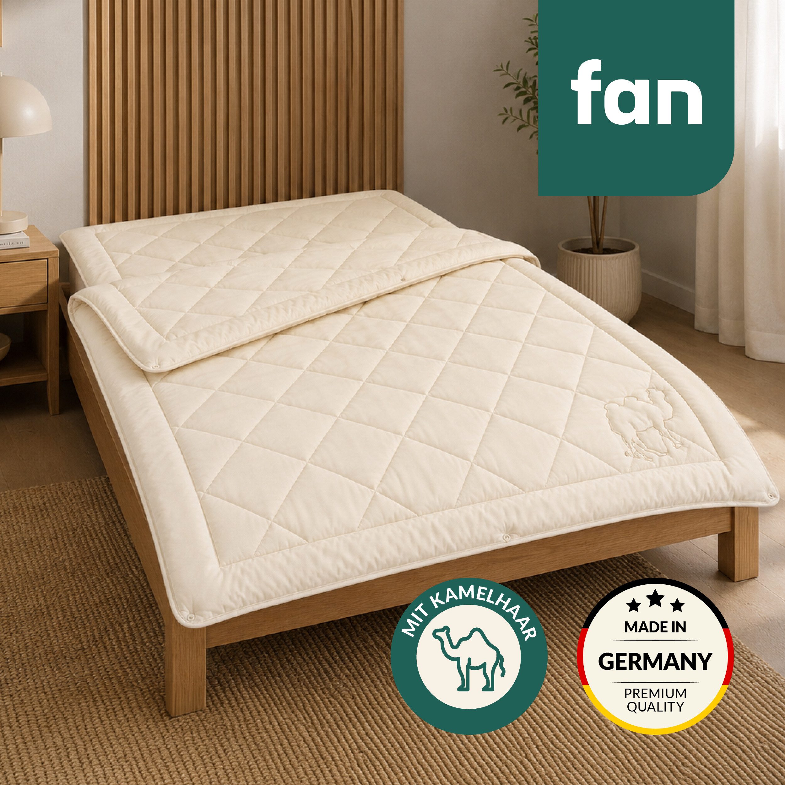 fan Naturhaarbettdecke Gobi, Bettdecken für Sommer und Winter, temperaturausgleichend, Füllung: Kamelhaar, Bezug: Baumwolle, Klimatisierende Kamelhaar-Füllung - Made in Germany