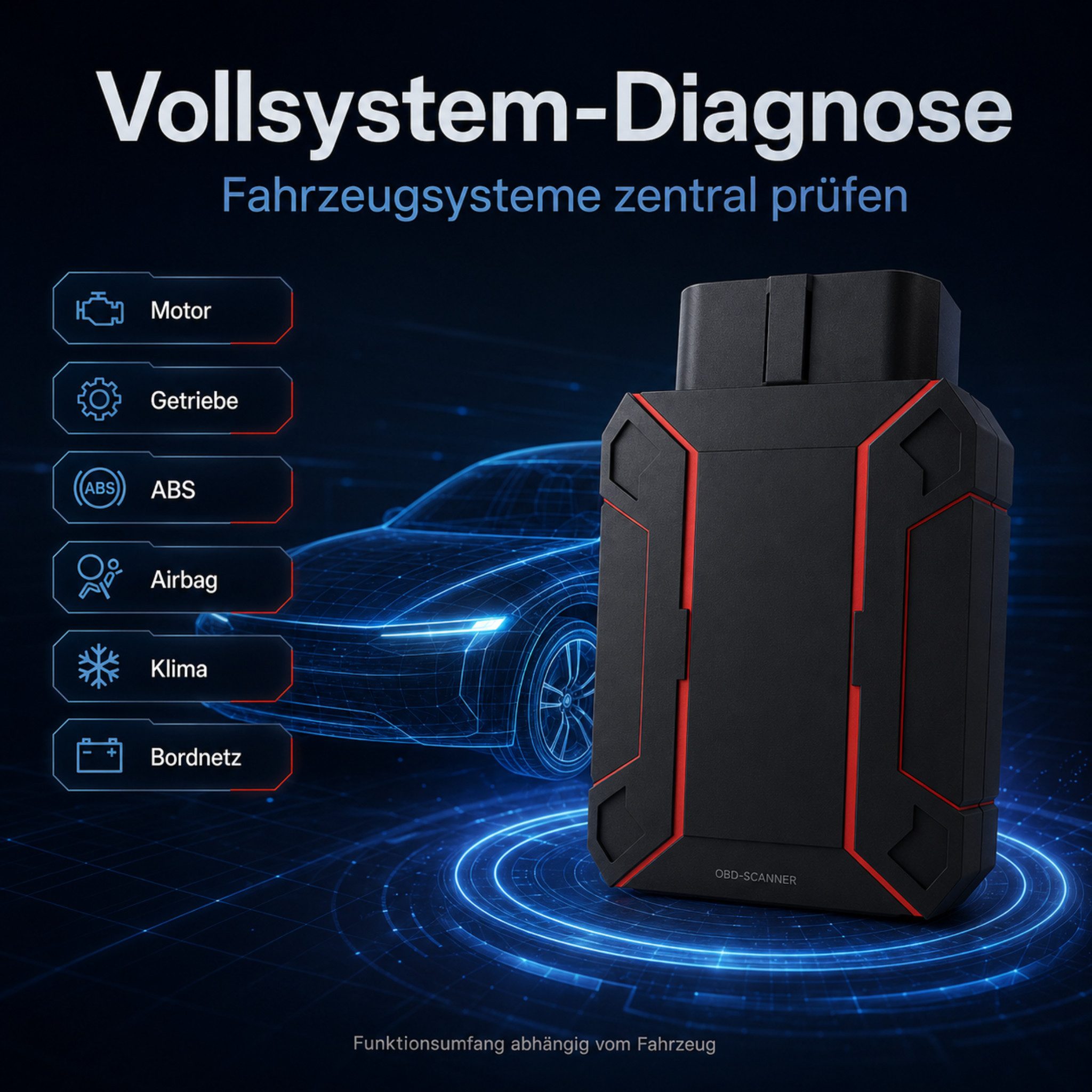 KONNWEI Kfz-Diagnosegerät OBD2 Diagnosegerät Auto Scanner Fehlerauslesegerät mit App, Komplett-Set, Komplett-Set, Kabellose App-Diagnose mit Live-Daten und Systemscan