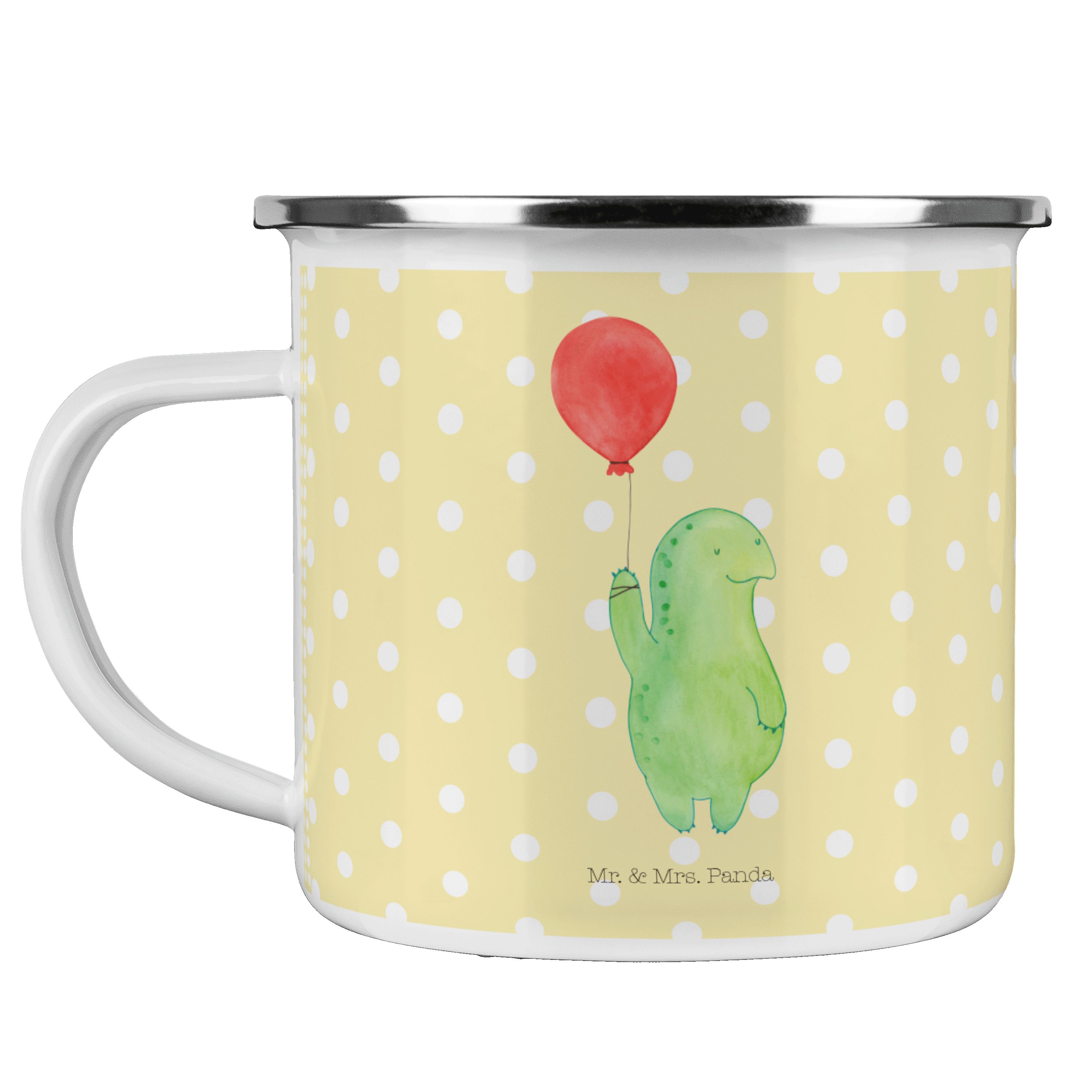 Mr. & Mrs. Panda Becher Schildkröte Luftballon - Gelb Pastell - Geschenk, Kaffee Blechtasse, Emaille