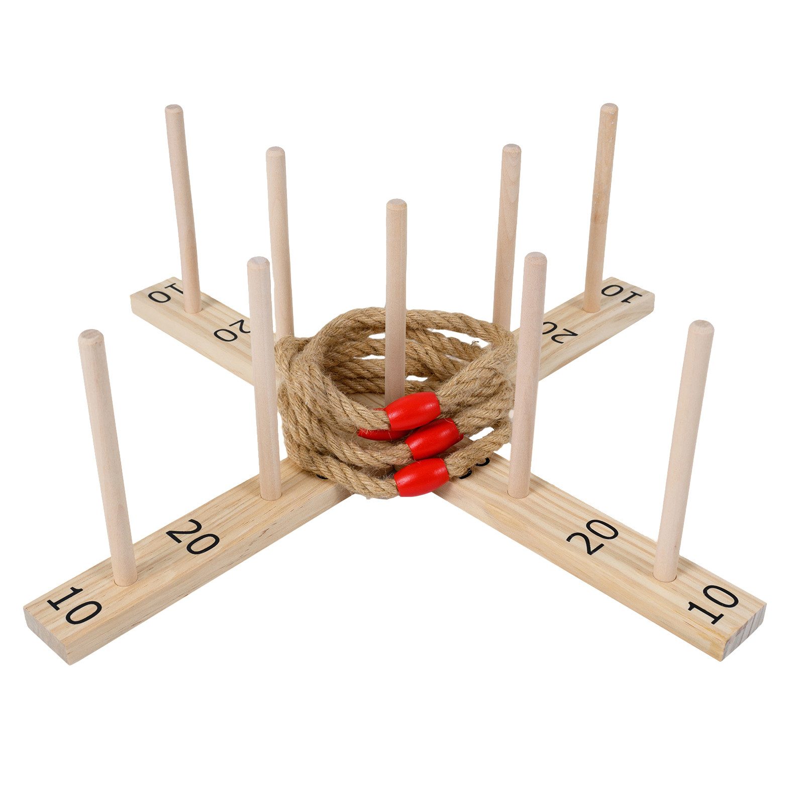 COSTWAY Spiel Ringwurfspiel mit 5 Seilringen & 9 Holzstab für Kinder & Erwachsen