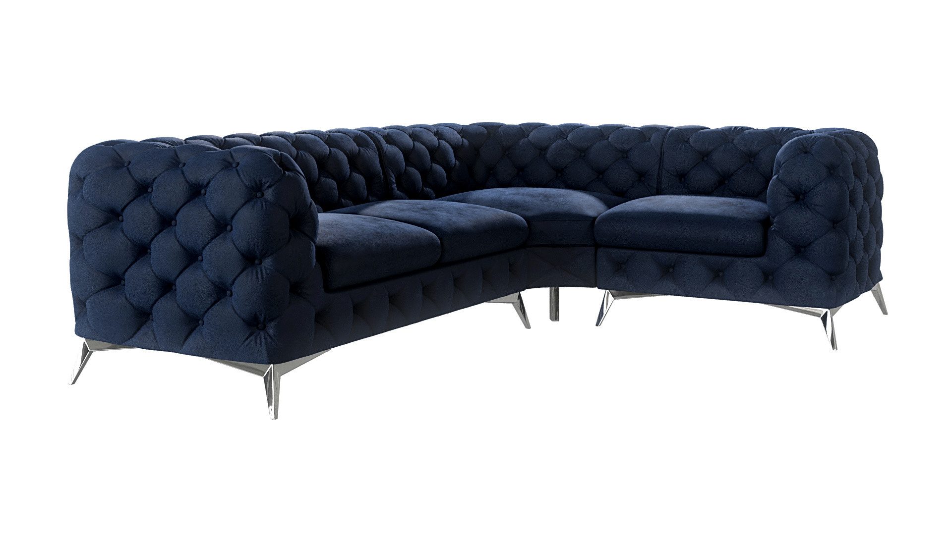 S-Style Möbel Ecksofa Kalina, Chesterfield mit silbernen Metall Füßen, mit Wellenfederung