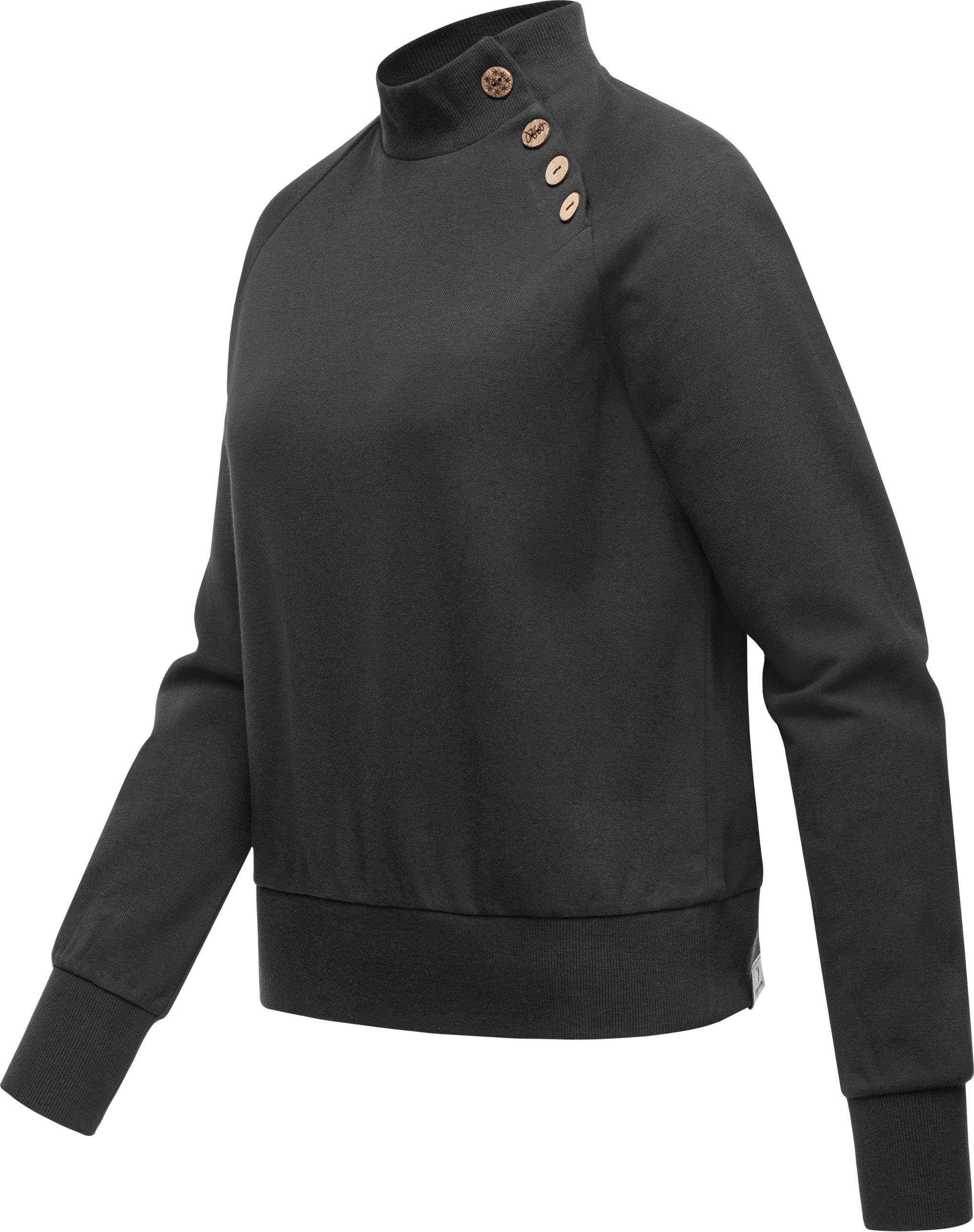 Ragwear Sweatshirt Majjorka Zierknöpfen und mit Langarmshirt navy Rippbündchen Solid Damen