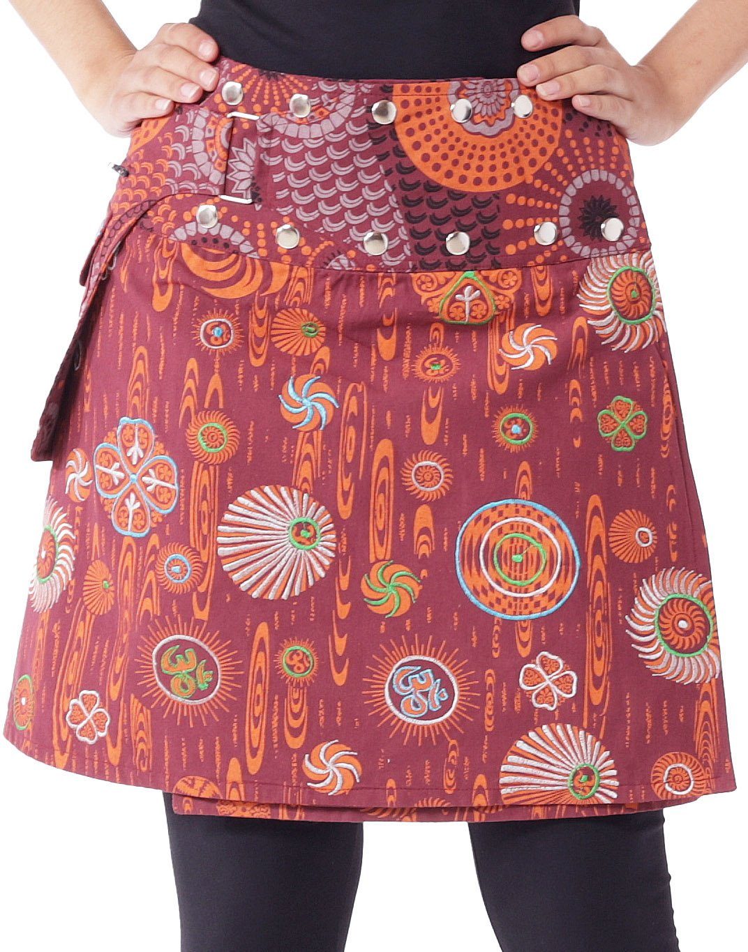 PUREWONDER Wickelrock Damen Rock mit Tasche und Stickerei sk184 Baumwolle Einheitsgröße