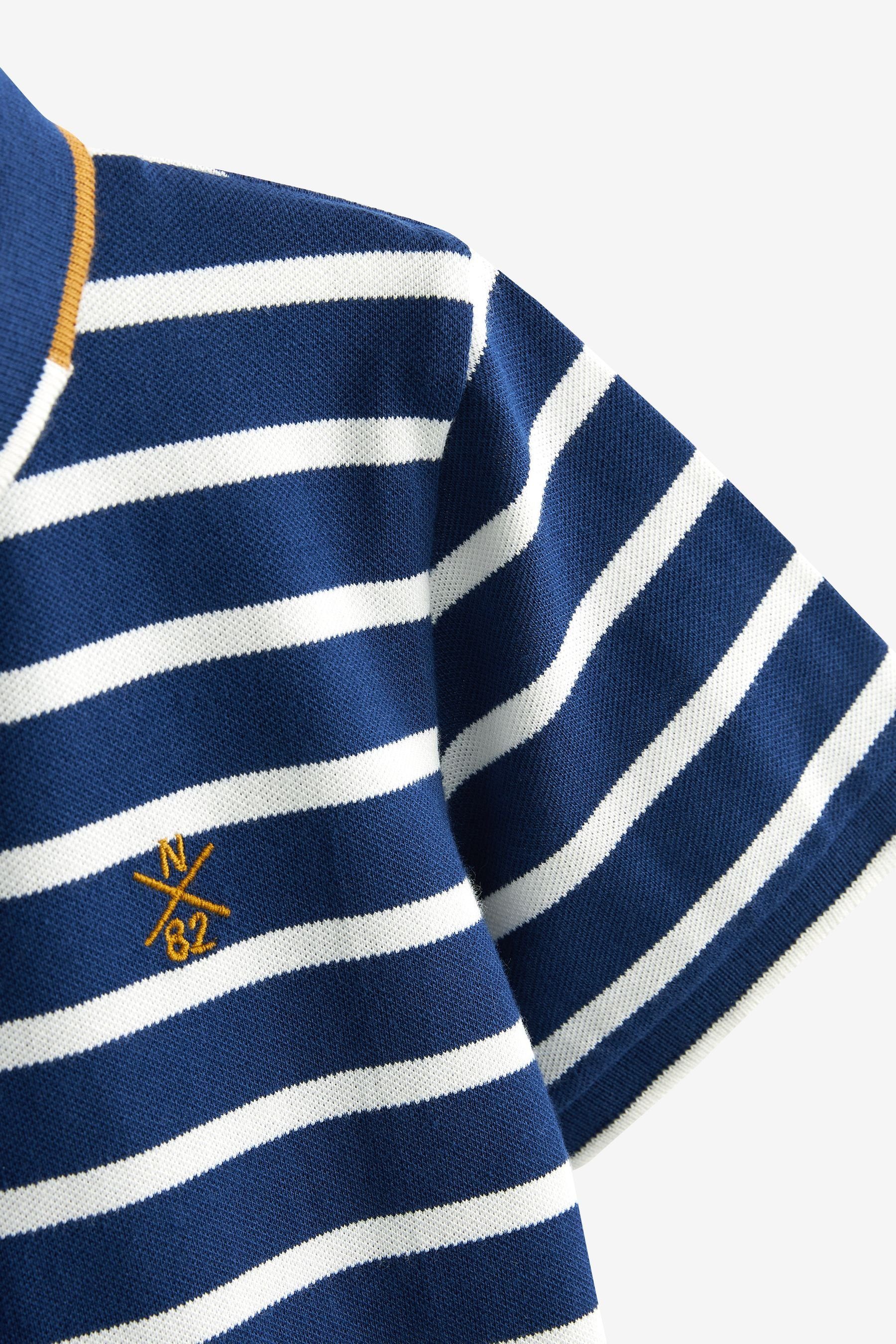 Kurzärmeliges (1-tlg) Polohemd Poloshirt Blue mit Navy Next Streifen