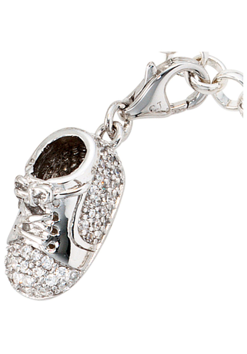 JOBO Charm-Einhänger Charm Baby-Schuh, 925 Silber rhodiniert mit 76 Zirkonia