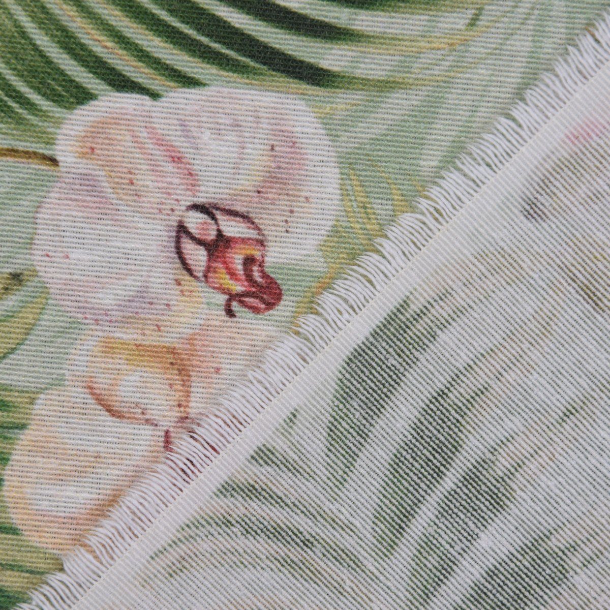 vorgewaschen weiß Orchideen St), Palmenblätter rosa Vorhang Smokband handmade, grün SCHÖNER 245cm, LEBEN. (1 made Baumwolle, in SCHÖNER blickdicht, Germany, Vorhang LEBEN.,