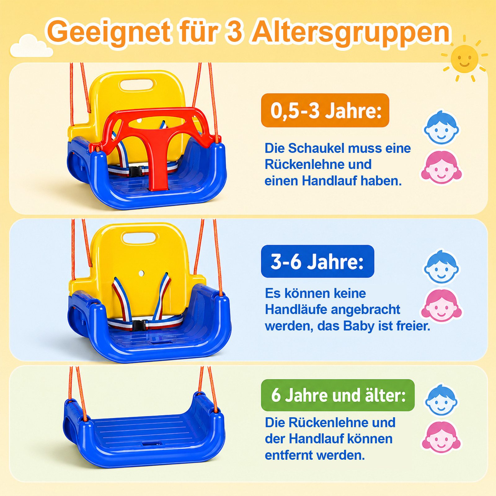 Youyijia Flugschaukel 3-in-1 Schaukelsitz mit hoher Rückenlehne, Spielplatzschaukelsitz – Bild 4 von 5