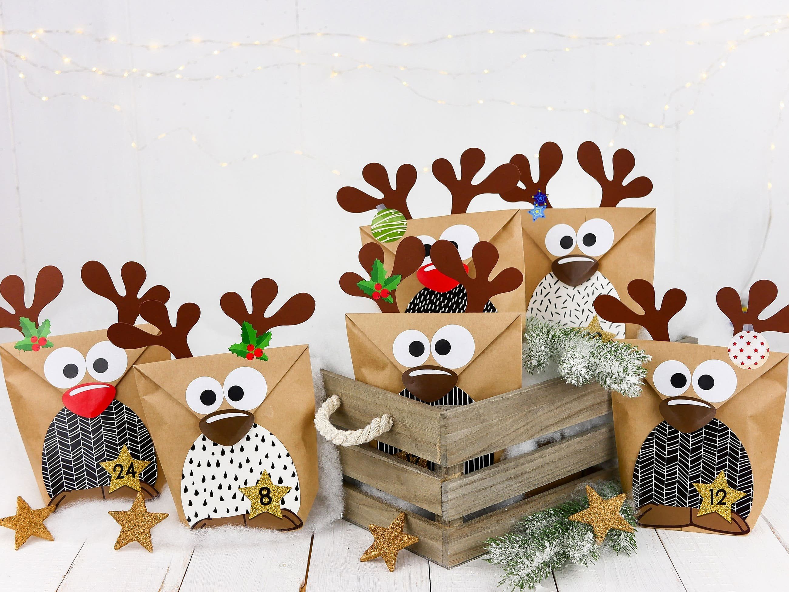 PAPIERDRACHEN Adventskalender Papierdrachen DIY Adventskalender zum Befüllen - Rentiere zum Basteln