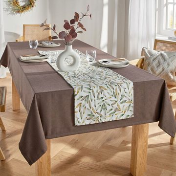 Home-trends24.de Tischläufer Tischläufer Blätter Tischdecke Herbst Deko Tischband Creme Grün Braun
