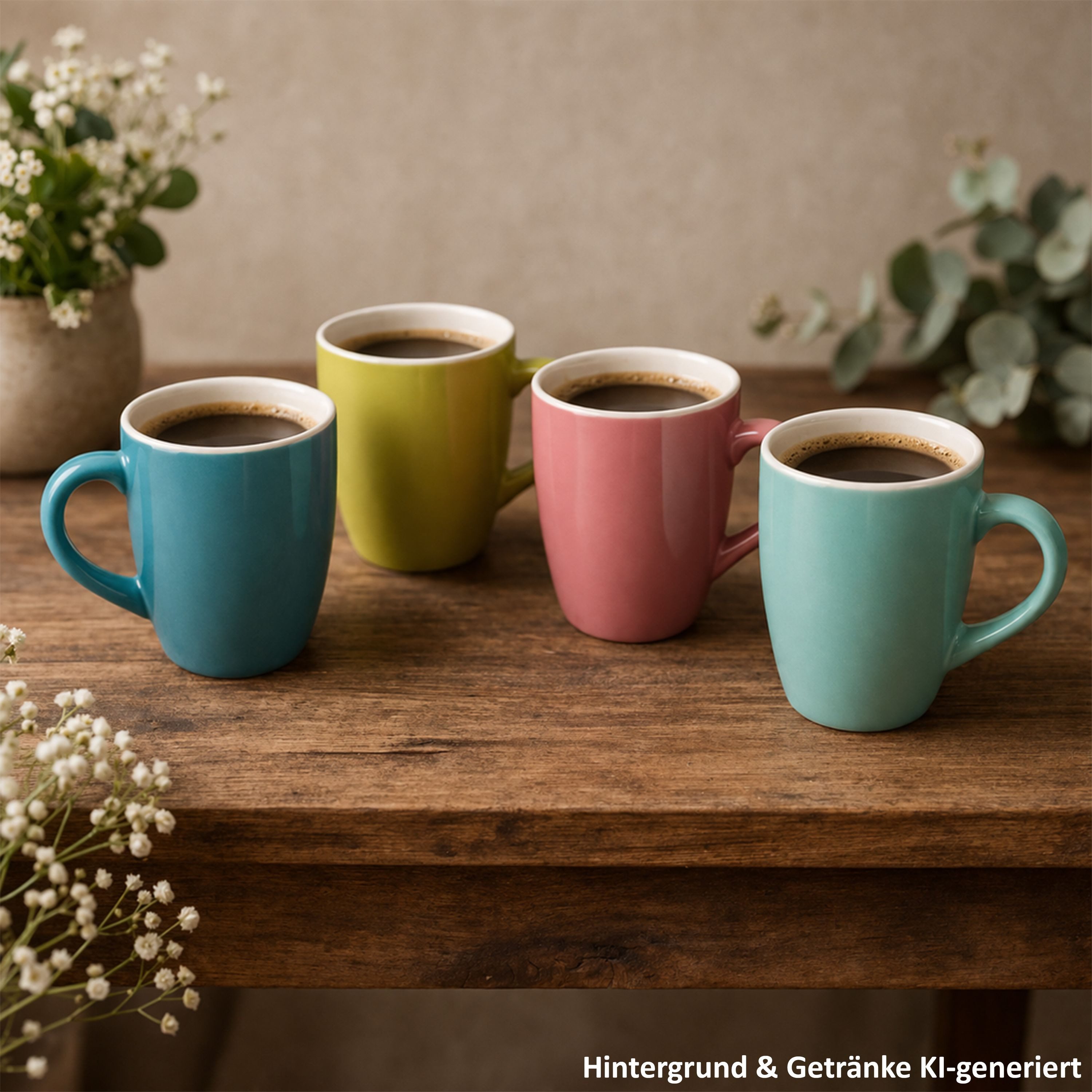 MamboCat Becher MamboCat 4er Set Henni Kaffeebecher 320ml Keramik Gelb Rosa Grün Blau, Keramik – Bild 5 von 5