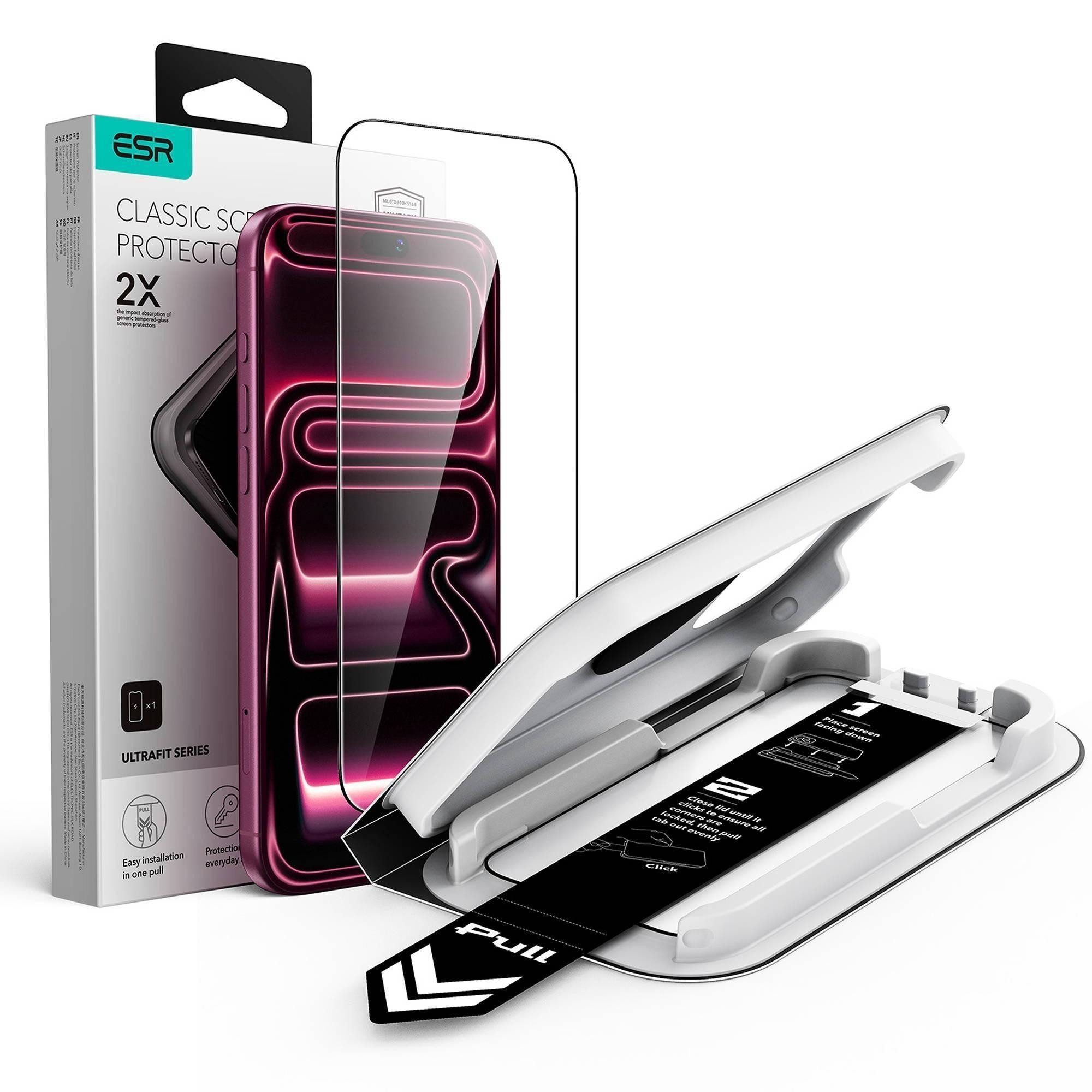 ESR Displayschutzglas Tempered-Glass Displayschutz für das iPhone 18 Pro für Apple iPhone 18 Pro/17 Pro, 9H-Härte, 7-fache Stoßdämpfung, UltraFit Aufbringhilfe
