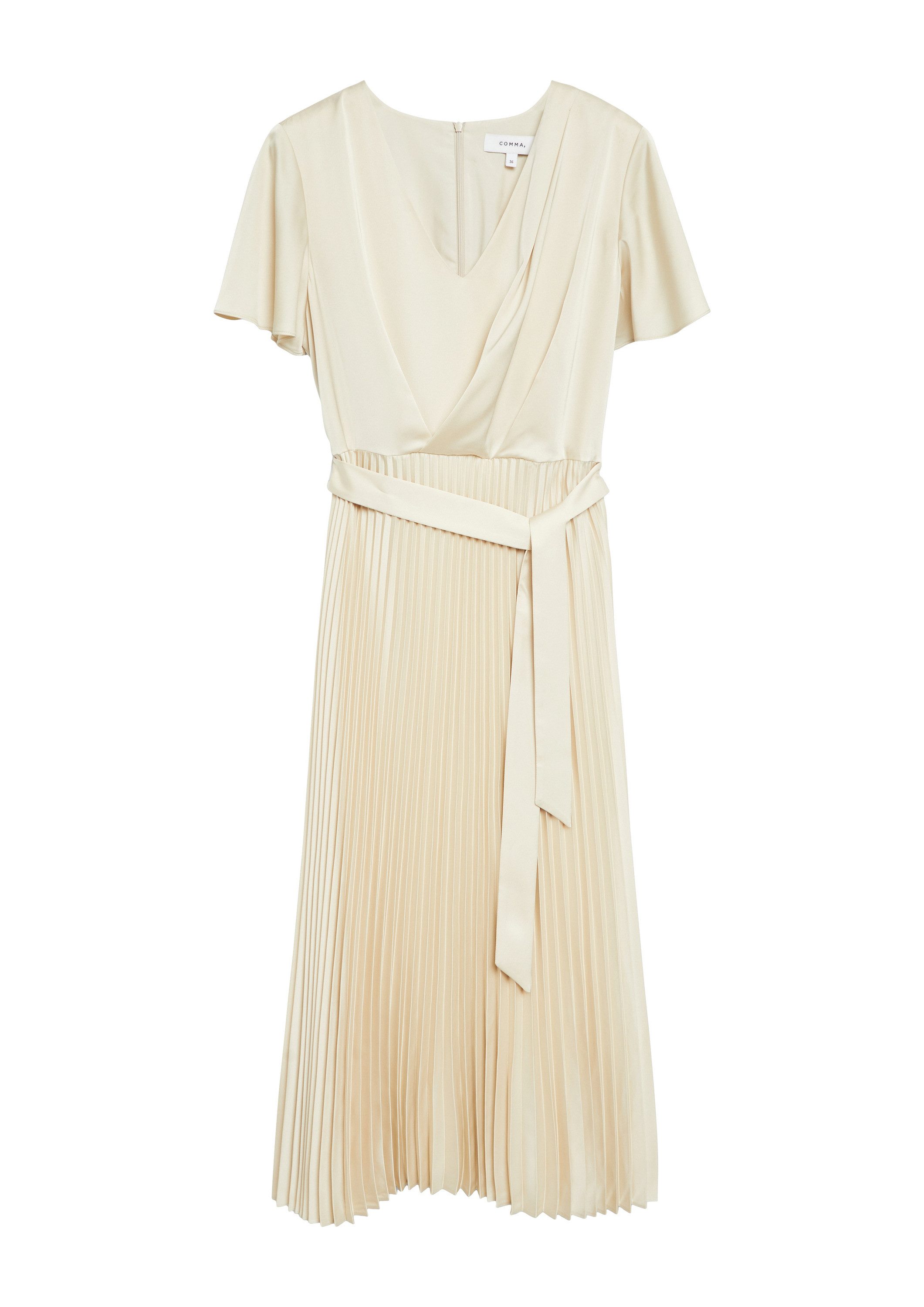 comma Midikleid Kleid Satinkleid mit fließenden Ärmeln und Plissée-Rock
