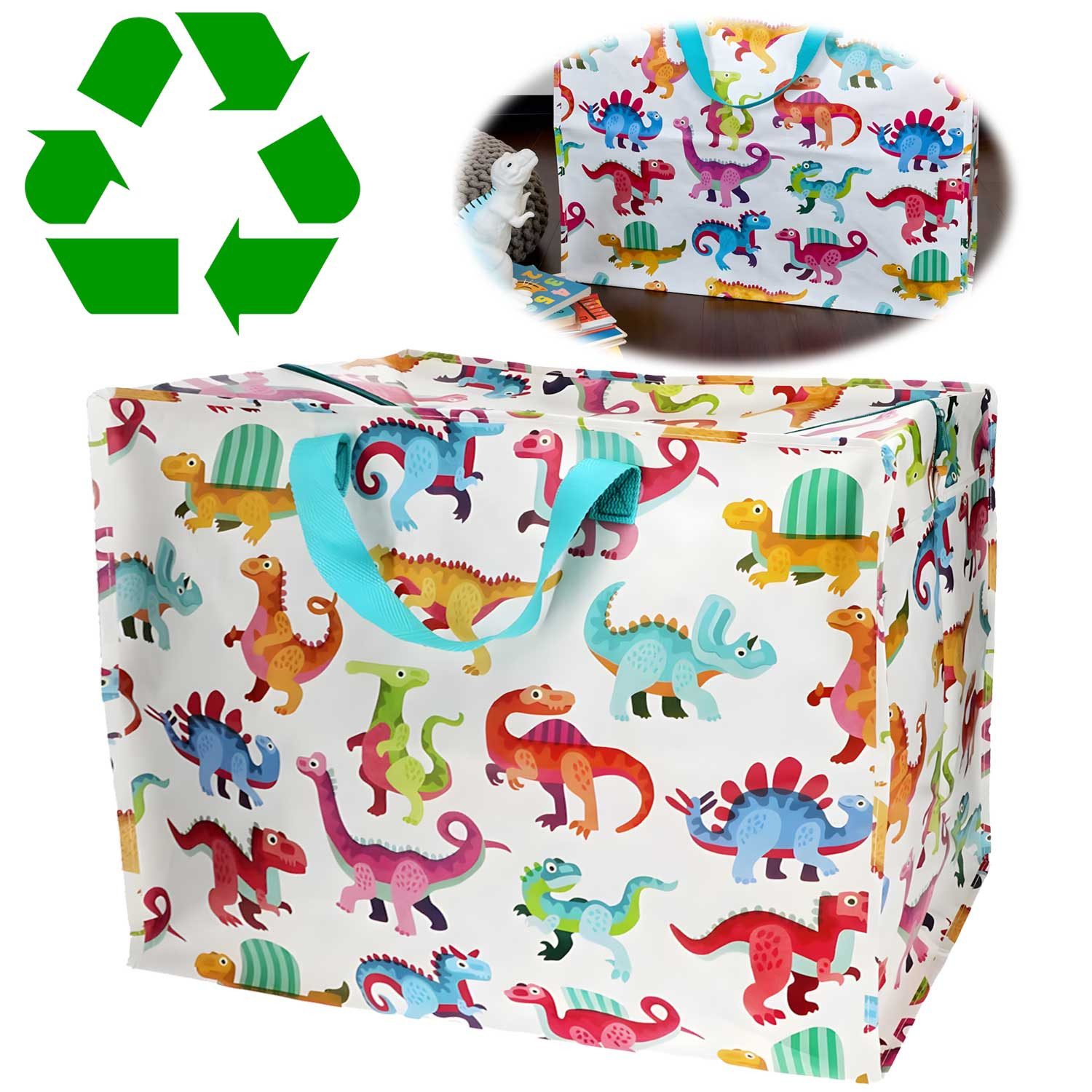 LS-LebenStil Aufbewahrungstasche XXL Jumbo Bag Baby Dinos 55cm Recycelt Nachhaltig Einkaufstasche (Unterbettkommode Organizer Aufbewahrungsbox, 1-tlg., Einkaufstasche mit Reißverschluss Shopper Riesentasche Tragetasche), Aufbewahrung von Bettwäsche Kleidu