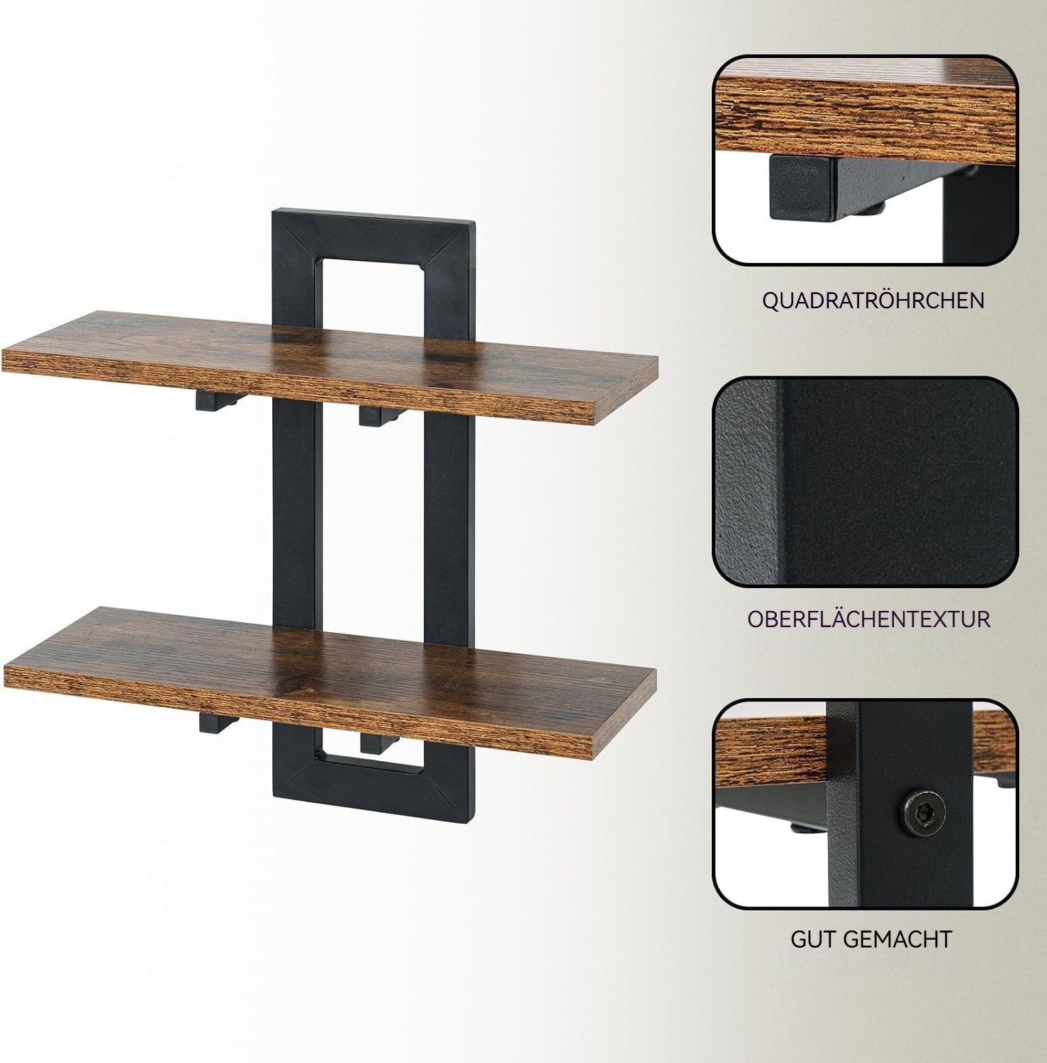 BlingBin Wandregal 2-stufige Schweberegal, Holz Wandboard, Hängende Badezimmerregale, 38*13,5*40cm, Jede Schicht kann bis zu 18 kg tragen 1-tlg., Schwebendes Regal Dekor für Küche, Bad, Wohnzimmer, Schlafzimmer