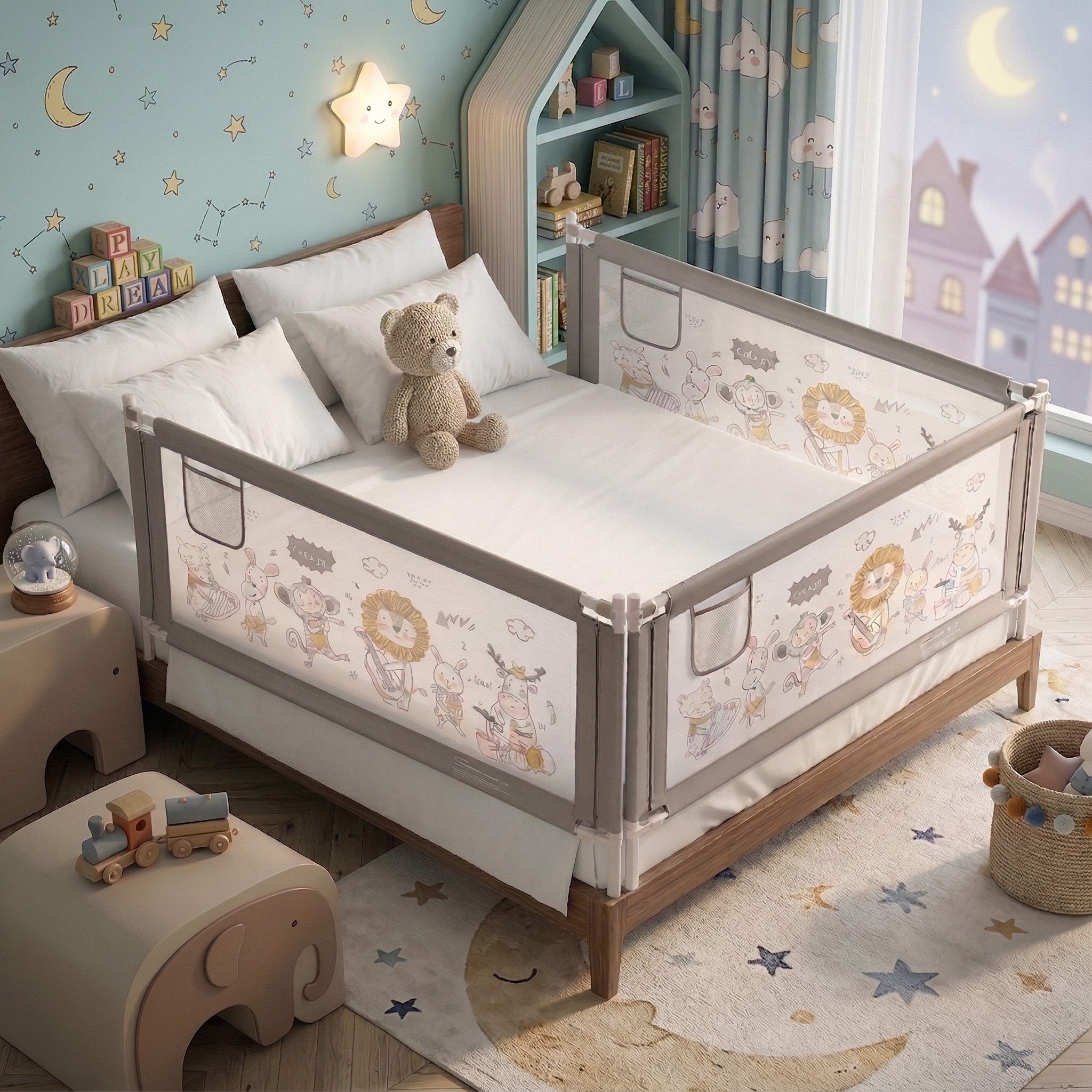 oyajia Bettschutzgitter Kinderbettgitter Babybettgitter, 150/180/200 cm,Rausfallschutz für Baby,höhenverstellbar & kombinierbar