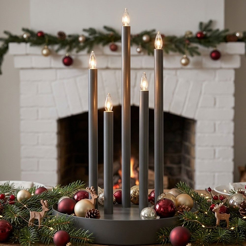 EGLO LED Dekolicht, Leuchtmittel inklusive, Warmweiß, LED Kerzenständer Wohnzimmerlampe 5-Flammig Weihnachten XMAS H 46 cm