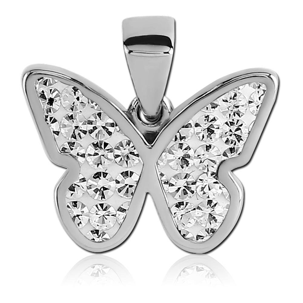 viva-adorno Sternanhänger Kettenanhänger Edelstahl Zirkonia Kristall Stern Schmetterling, Damen Mädchen Anhänger