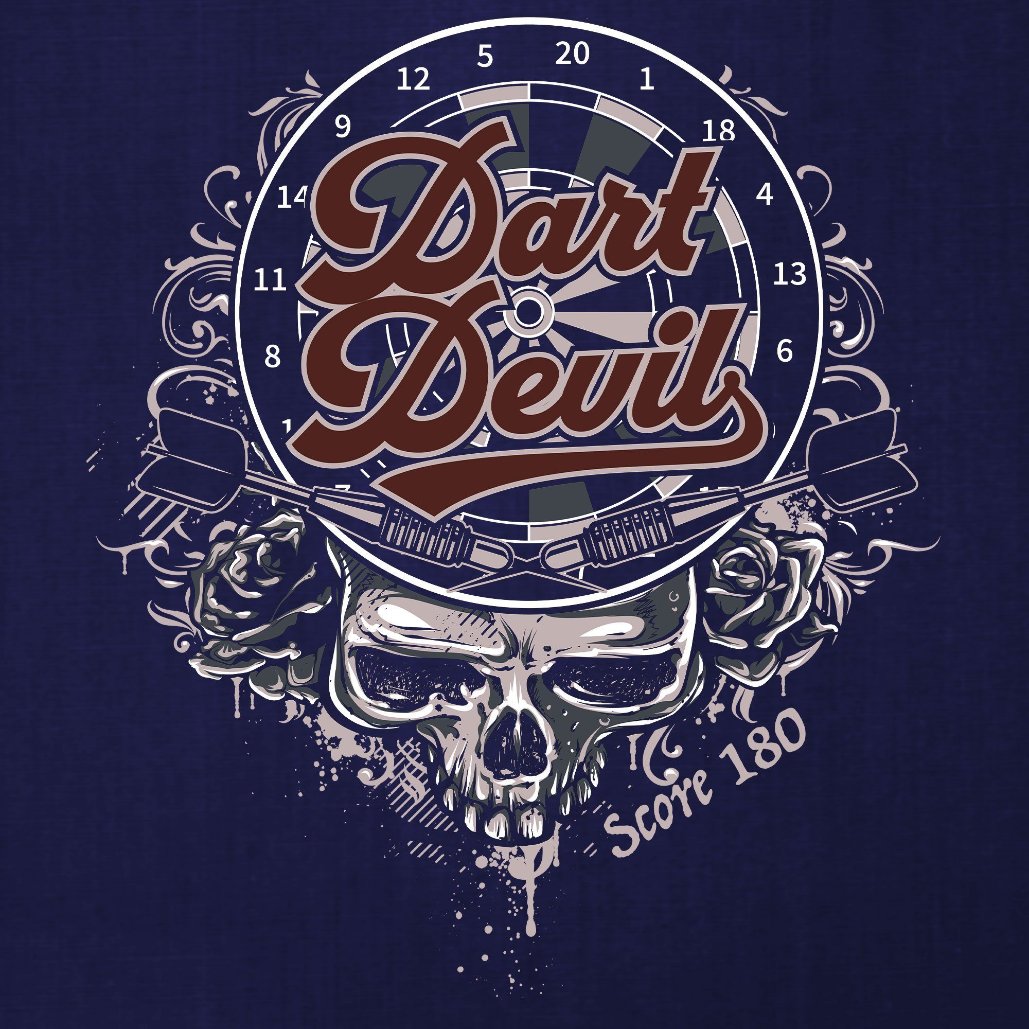 T-Shirt Dart (1-tlg) Navy Herren Blau 180 Quattro Dartscheibe Devil Dartspieler Formatee - Kurzarmshirt Dartpfeil