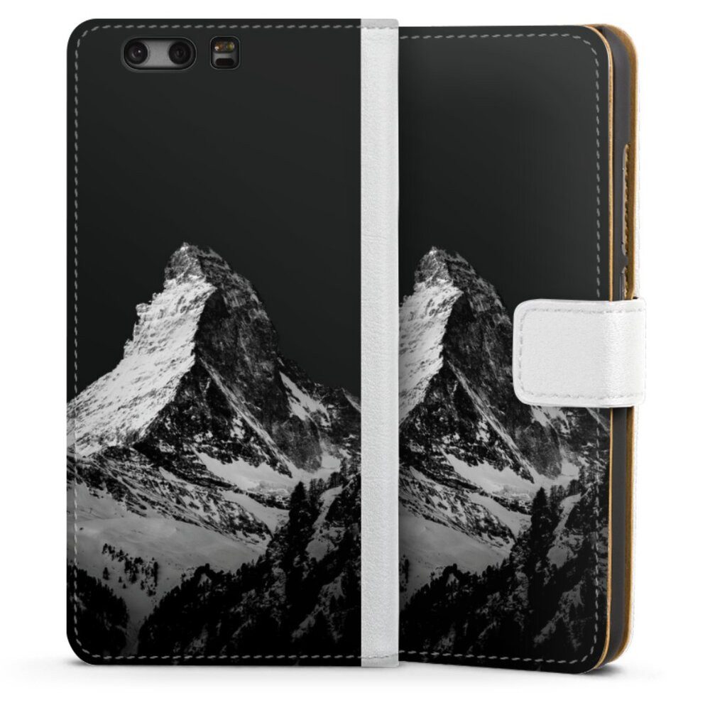 DeinDesign Handyhülle Berg Schnee Alpspitze Snow Capped Mountains Grayscale, Huawei P10 Hülle Handy Flip Case Wallet Cover Handytasche Leder