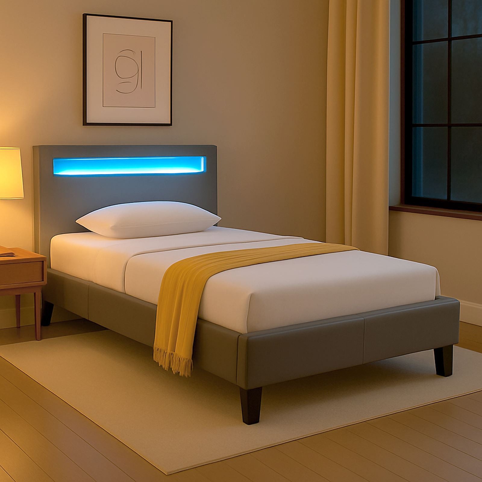 CARO-Möbel Polsterbett MANDALAY, LED Bett 90 x 200 cm Einzelbett mit Latten günstig online kaufen