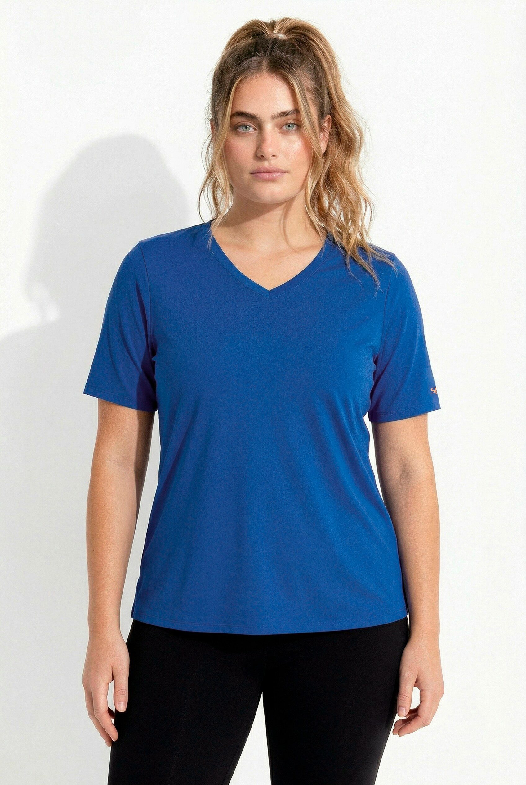 Ulla Popken T-Shirt Funktions-Shirt V-Ausschnitt Halbarm recycelt