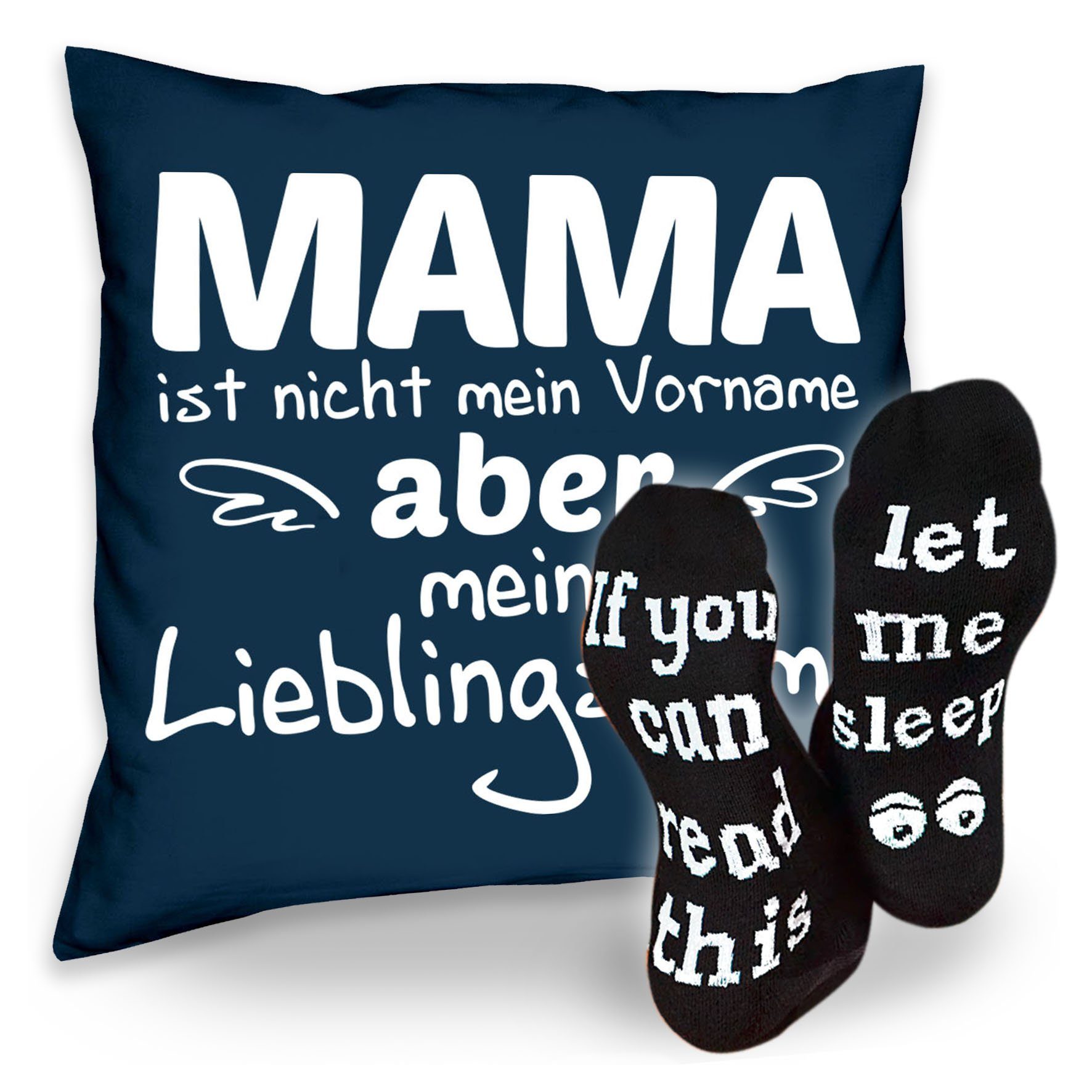 Kissen navy-blau Mama Sleep, Weihnachtsgeschenk Soreso® Sprüche Geschenkidee & Dekokissen Lieblingsname Socken