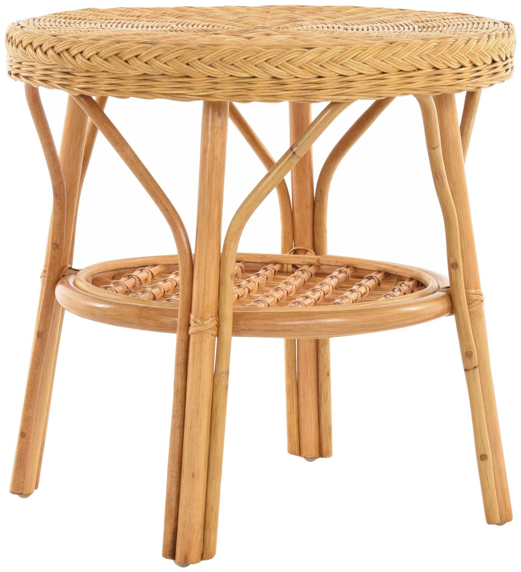 Krines Home Wohnzimmertisch Rattan Beistelltisch Rund Couchtisch Rattantisch für Wohnzimmer Tisch, mit Ablage Honig