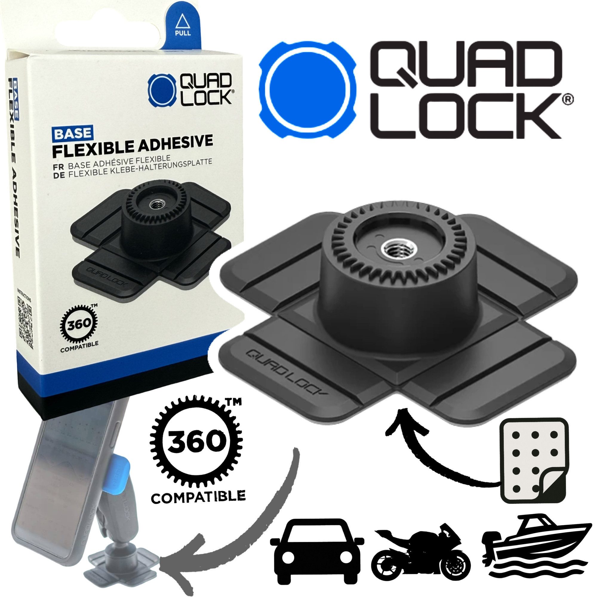 Quad Lock Handy-Halterung QUAD LOCK 360 Flexible Adhesive Flexiebler Klebesockel Handy Halter