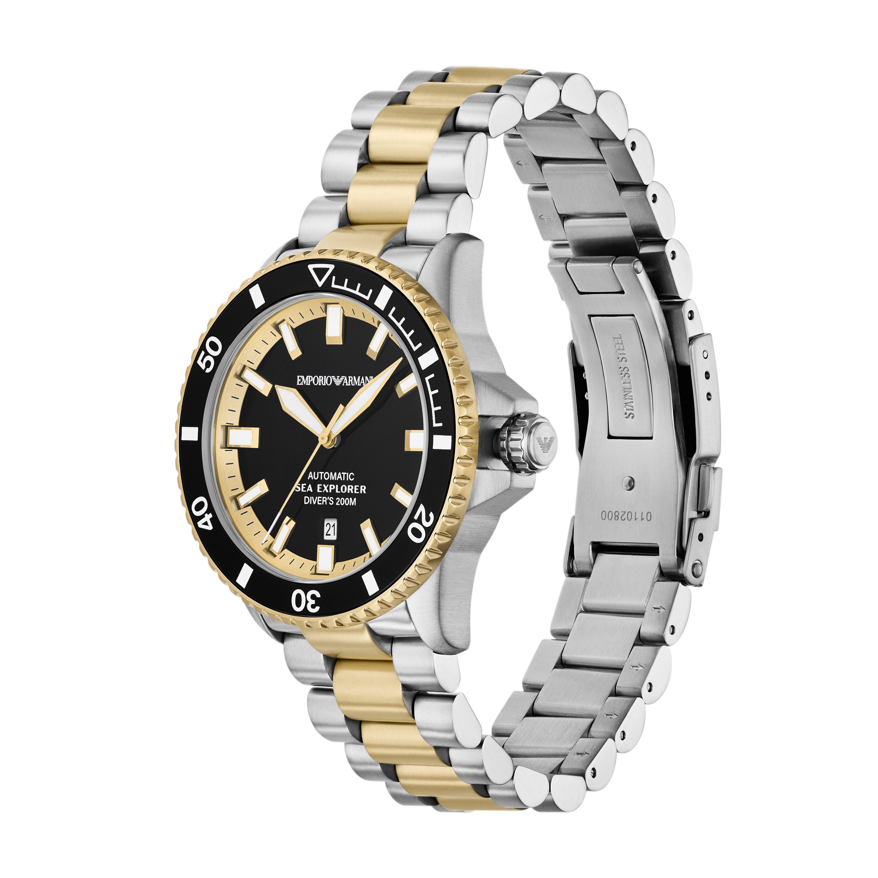 Emporio Armani Automatikuhr AR60089, Armbanduhr, Herrenuhr, Mechanische Uhr, Edelstahlarmband, analog, Tag