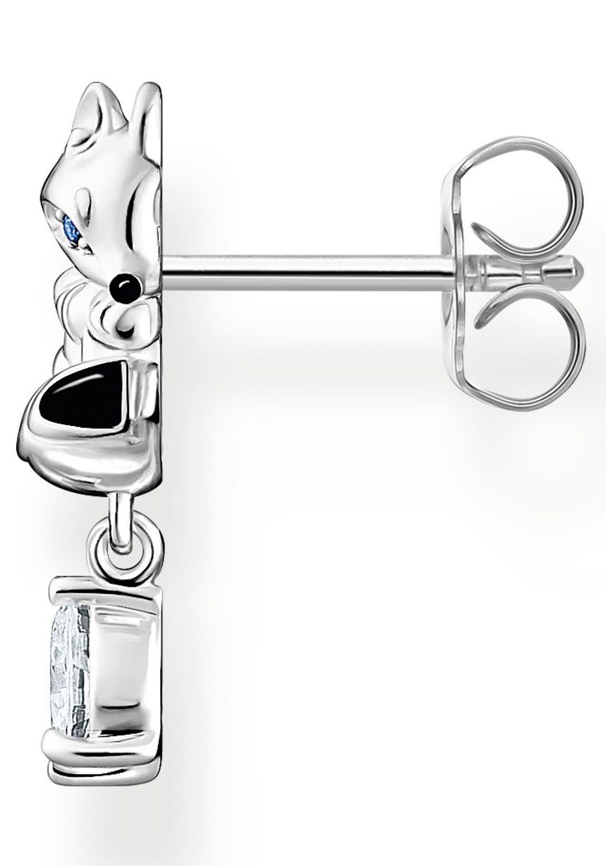 THOMAS SABO Single-Ohrstecker Fuchs mit weißem Stein, H2257-041-7, mit  Zirkonia (synth), Detailverliebter Einzel-Ohrstecker in Form eines  Polarfuchses in 3D-Optik