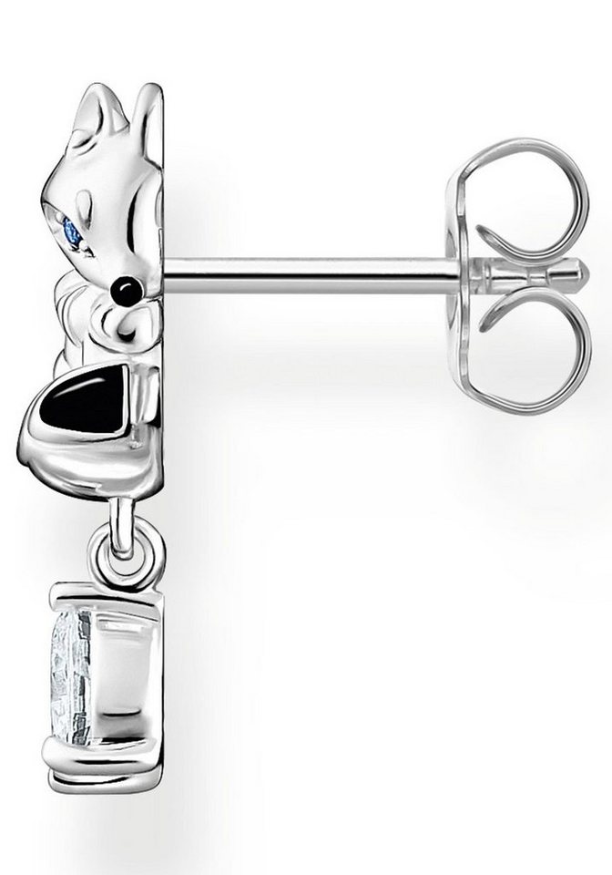 THOMAS SABO Single-Ohrstecker Fuchs mit weißem Stein, H2257-041-7, mit  Zirkonia (synth), Detailverliebter Einzel-Ohrstecker in Form eines  Polarfuchses in 3D-Optik