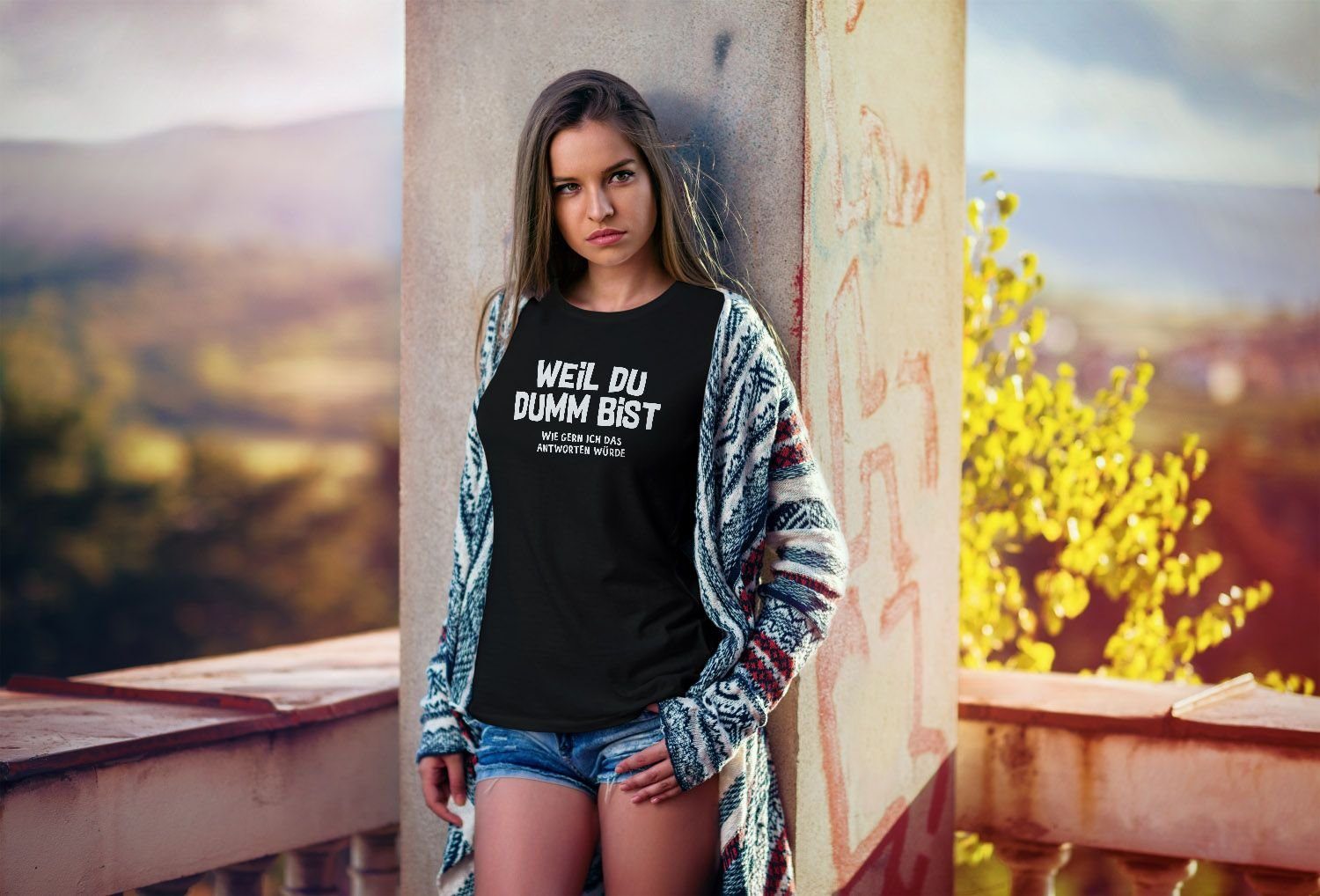 MoonWorks Print-Shirt Damen T-Shirt Spruch Weil du dumm bist wie gern ich d günstig online kaufen