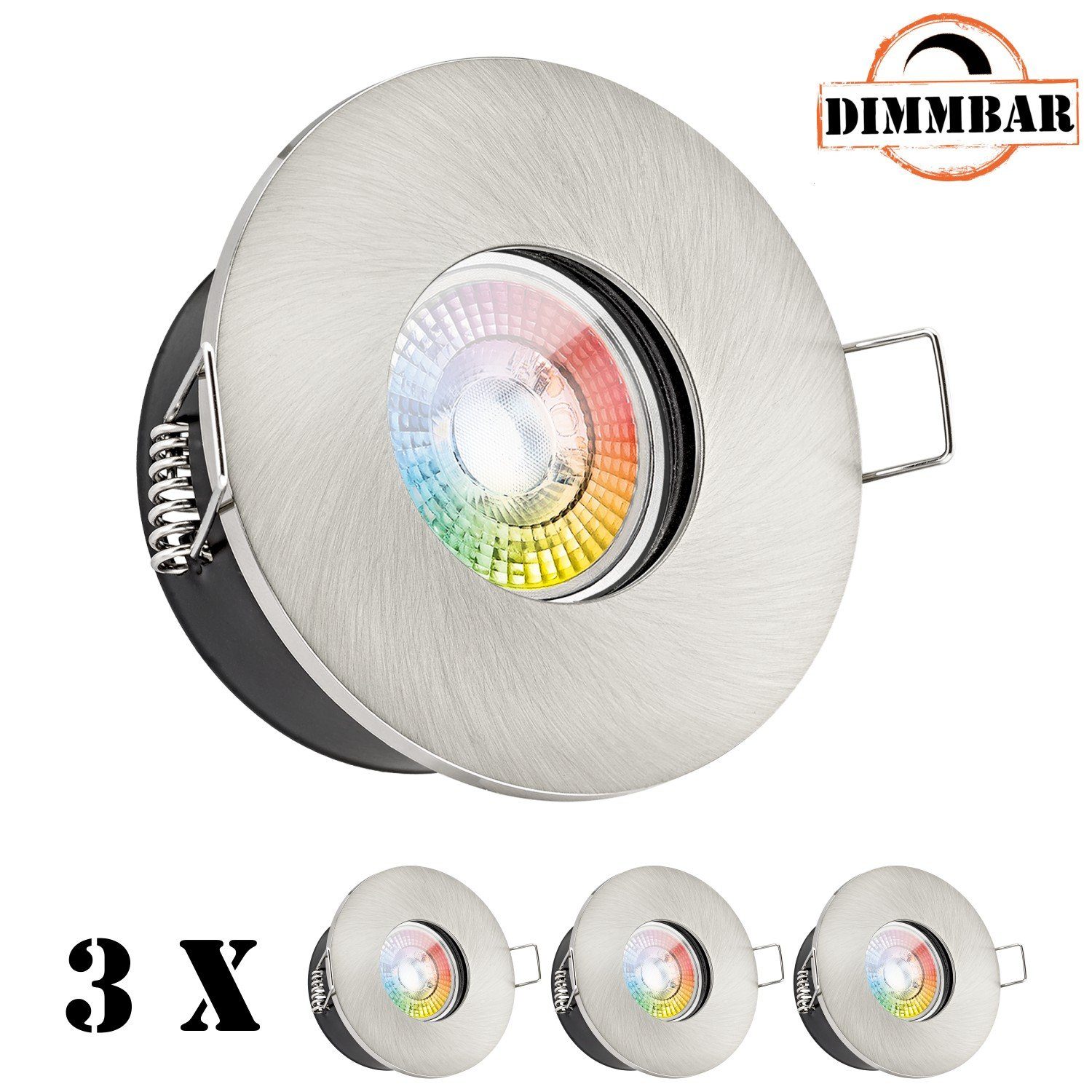 LEDANDO LED Einbaustrahler 3er IP65 RGB LED Einbaustrahler Set extra flach in silber gebürstet mi