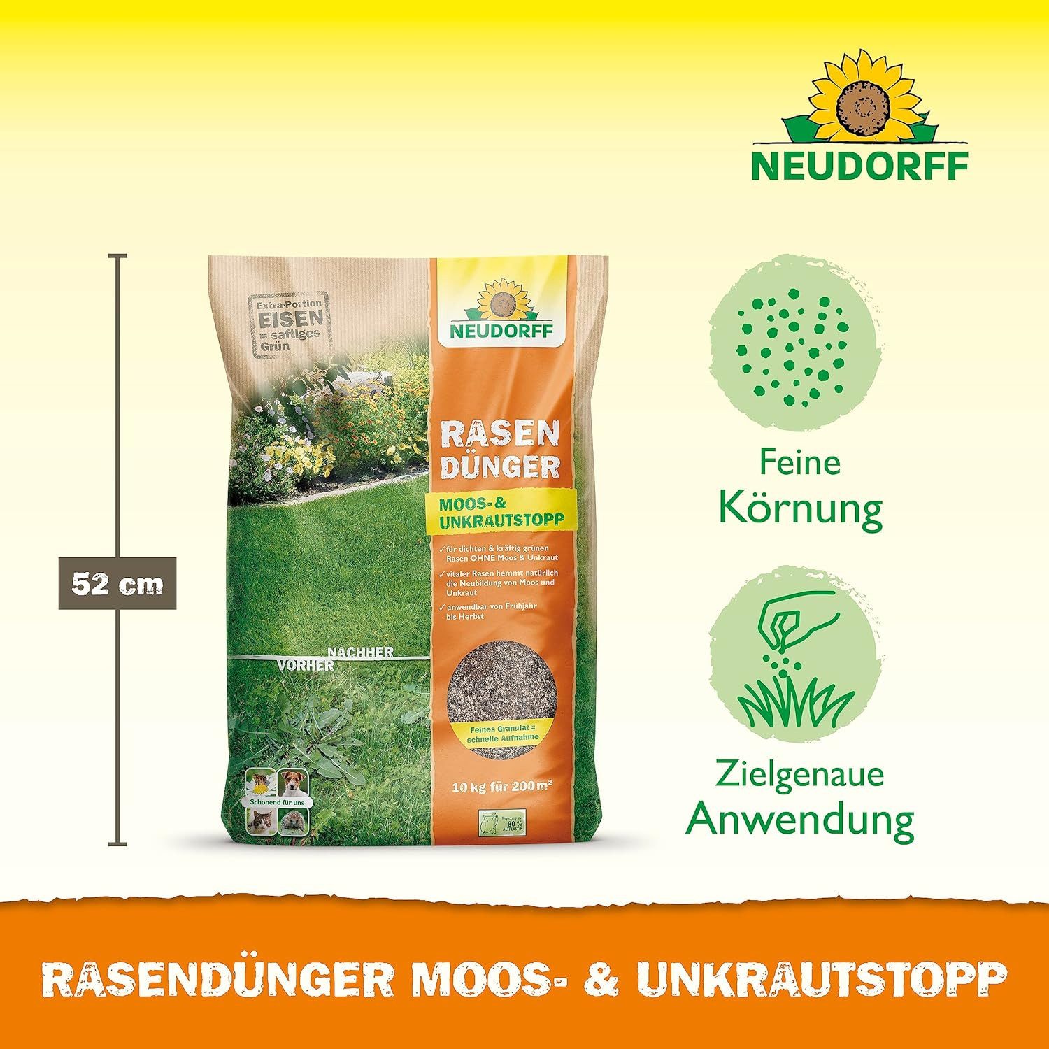 Neudorff Rasendünger Moos- & UnkrautStopp 10 kg, Eisen und Kalium sorgt für dichten, grünen Rasen ohne Moos und Unkraut