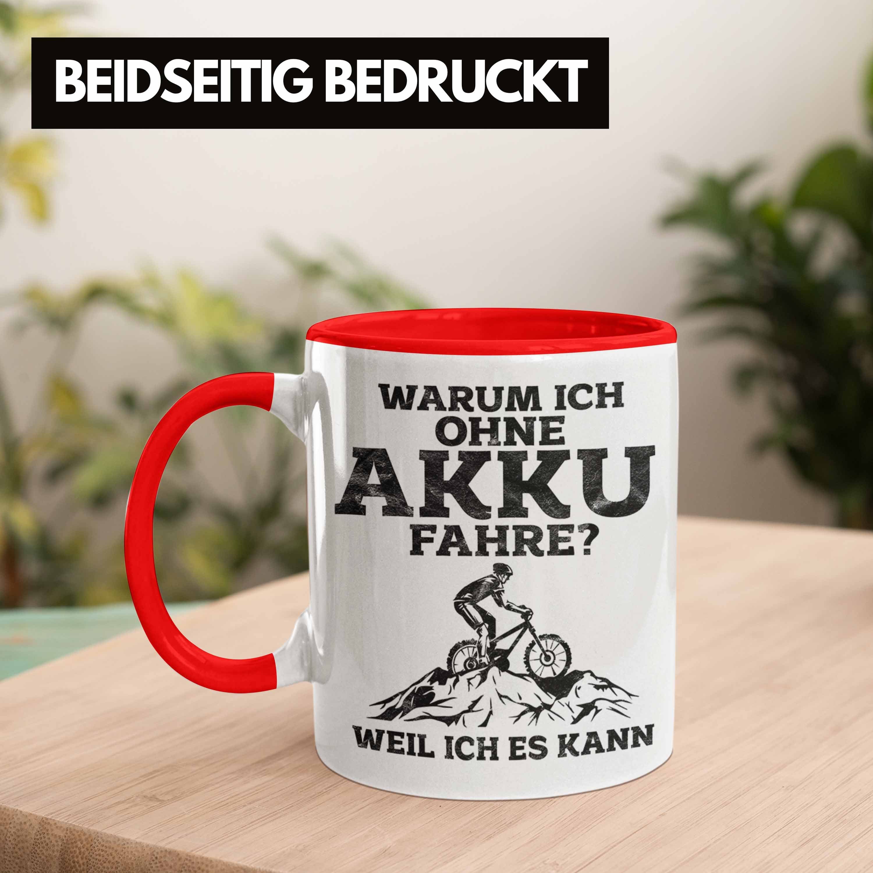 Trendation Tasse Lustige Geschenkidee Anti-E-Bike Tasse Rot Radfahrer Spruch