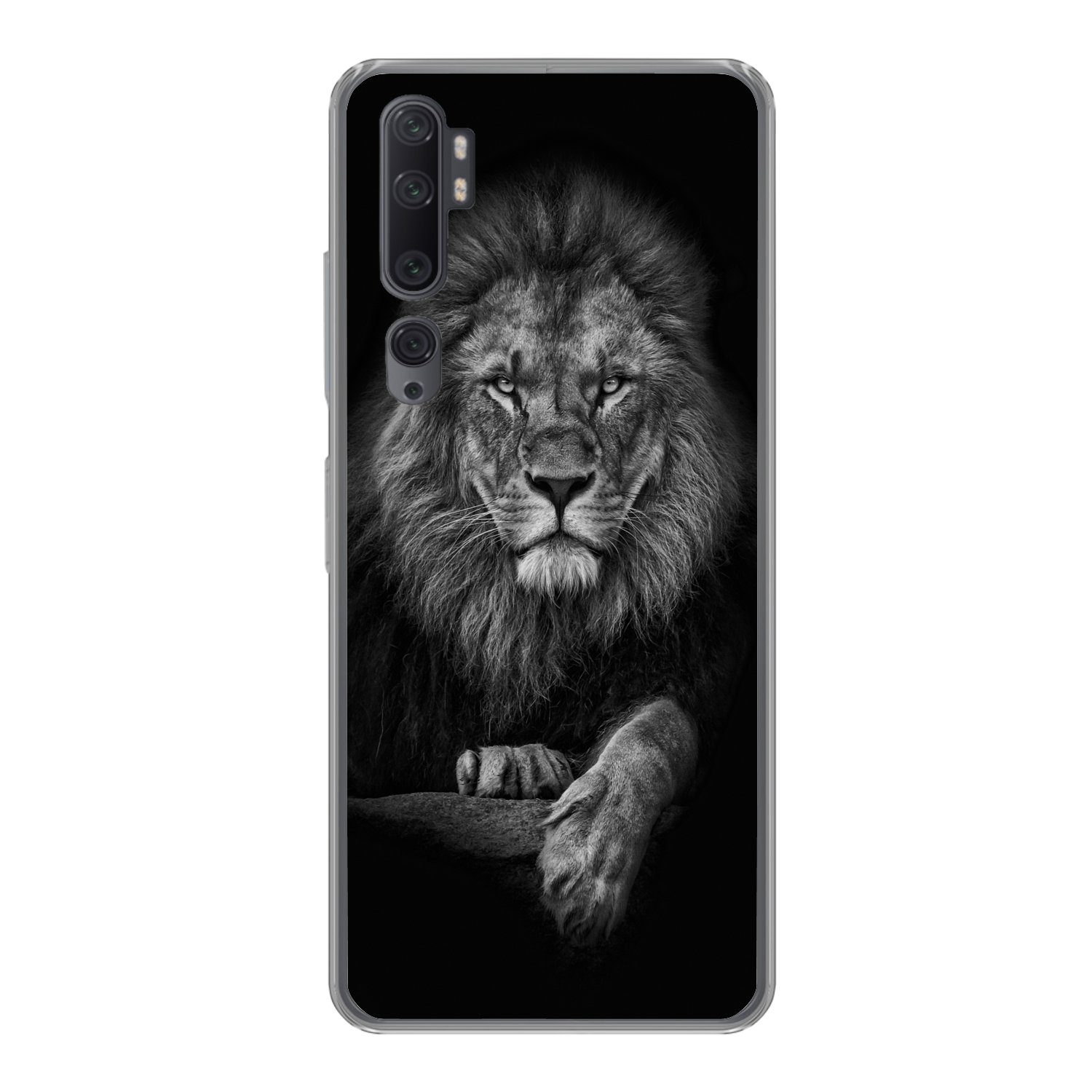 MuchoWow Handyhülle für Xiaomi Mi Note 10 Löwe - Tiere - Schwarz - Weiß
