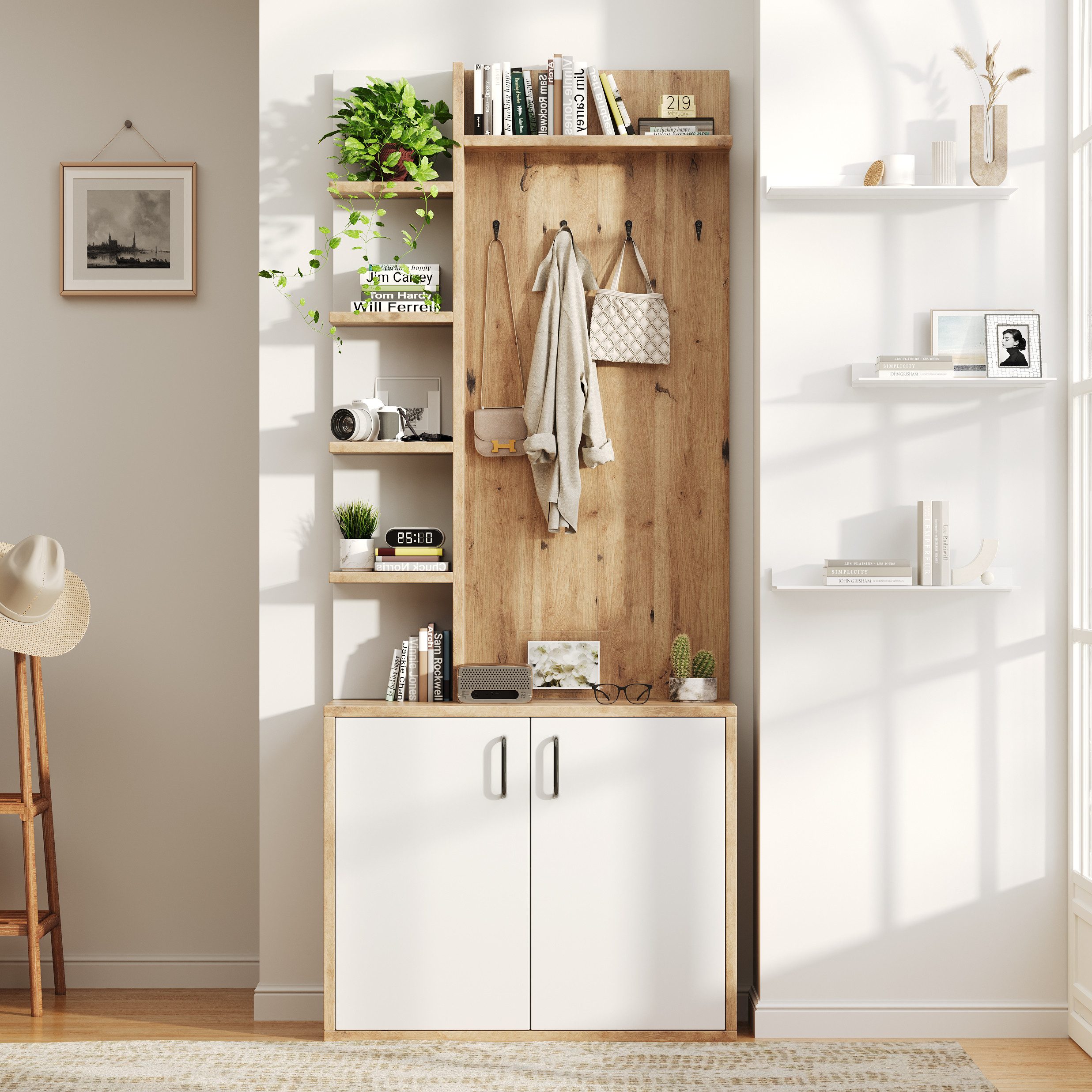 Celya Garderoben-Set 75*33*180cm Garderobenständer mit Garderobe, (Original Holz