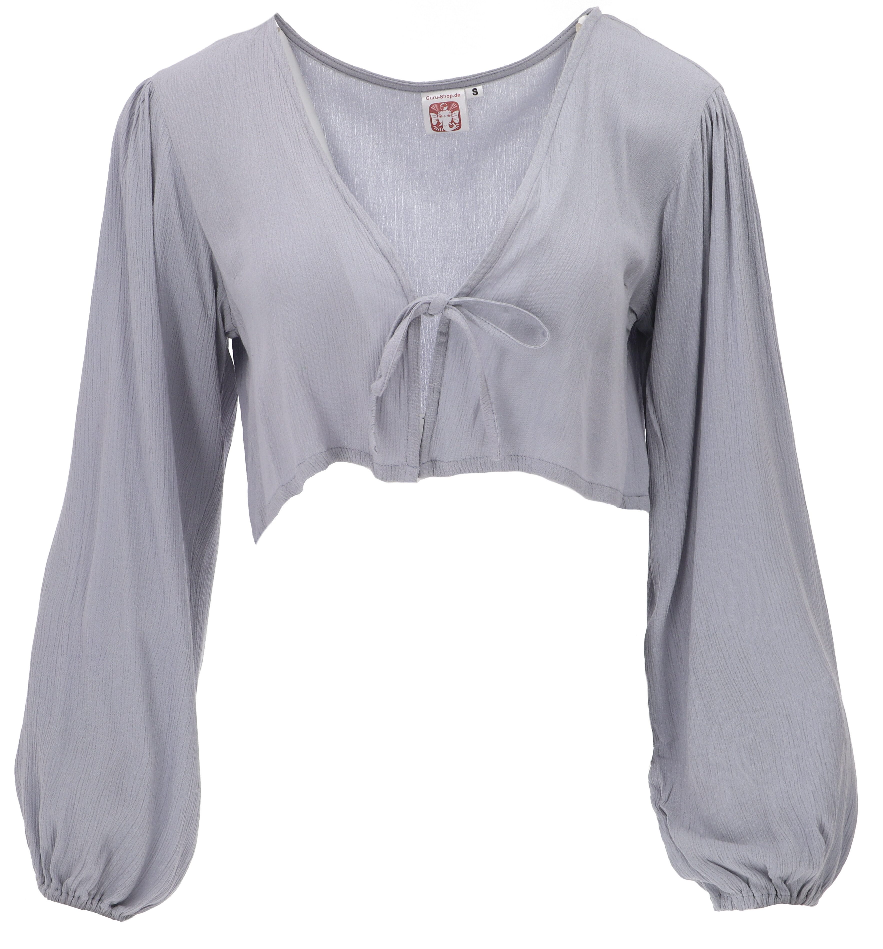 Guru-Shop Longbluse Luftige offene Boho Bluse mit Pluderärmeln -..