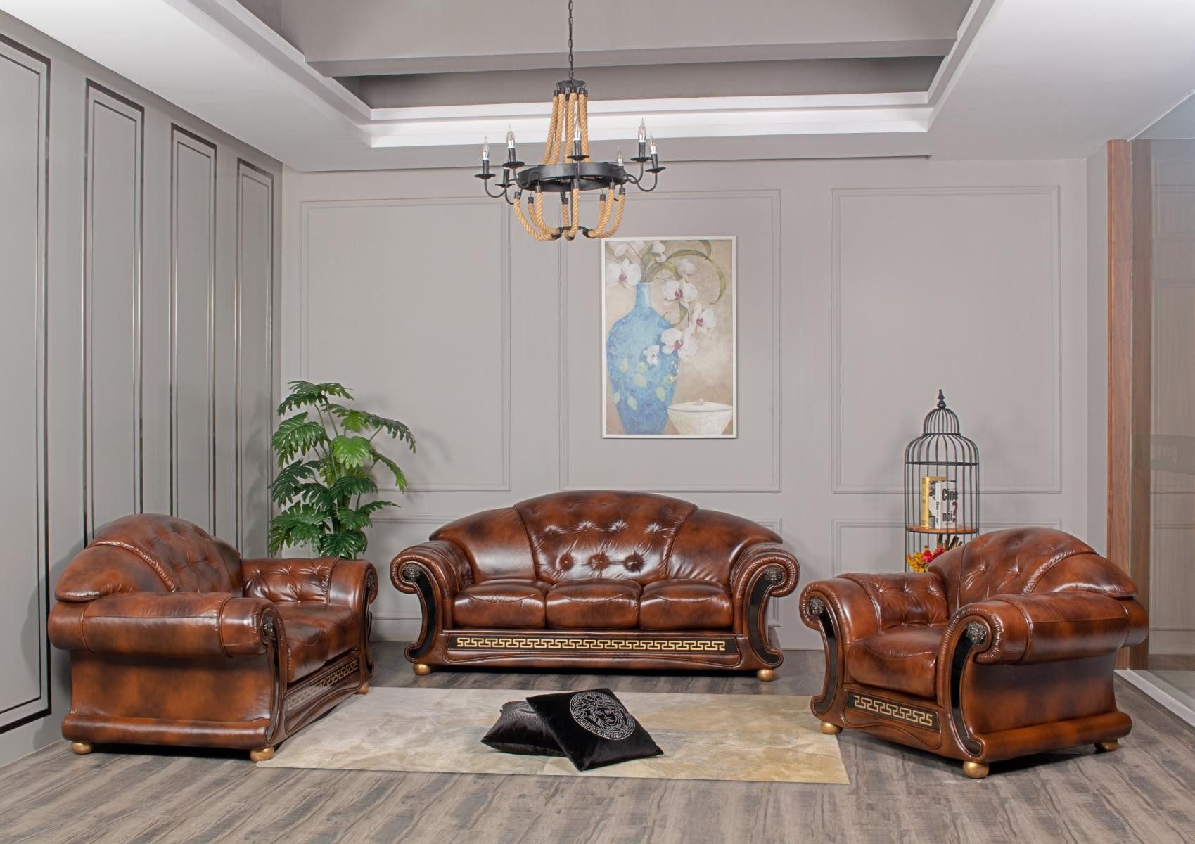 Salottini Polstergarnitur Chesterfield Oriental Leder Sofagarnitur 3/2/1 Polstergarnitur, (3-tlg), Federkern