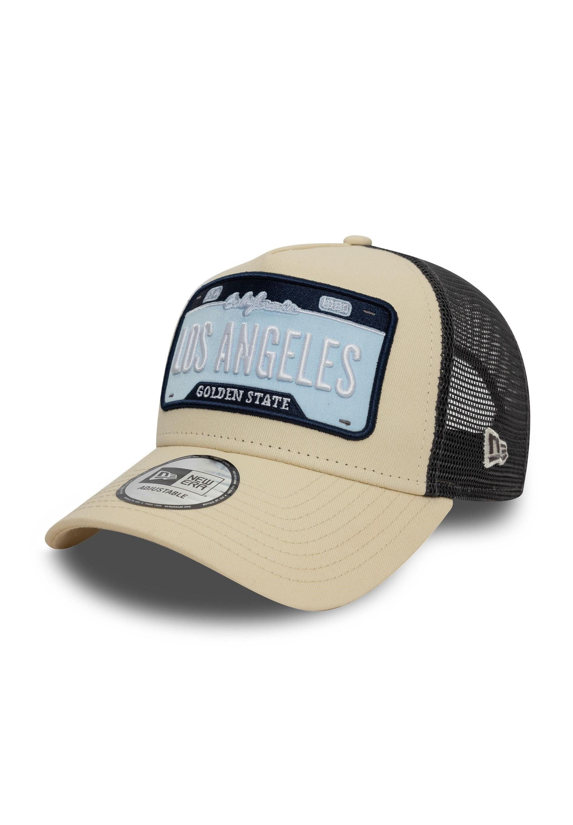 New Era Baseball Cap Los Angeles License Plate Patch Beige Verstellbare A-Frame Trucker Cap (1-St)