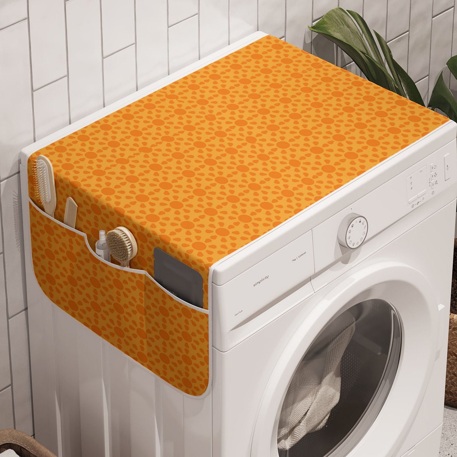Abakuhaus Badorganizer Anti-Rutsch-Stoffabdeckung für Waschmaschine und Trockner, Sonne Symmetrische warme Töne