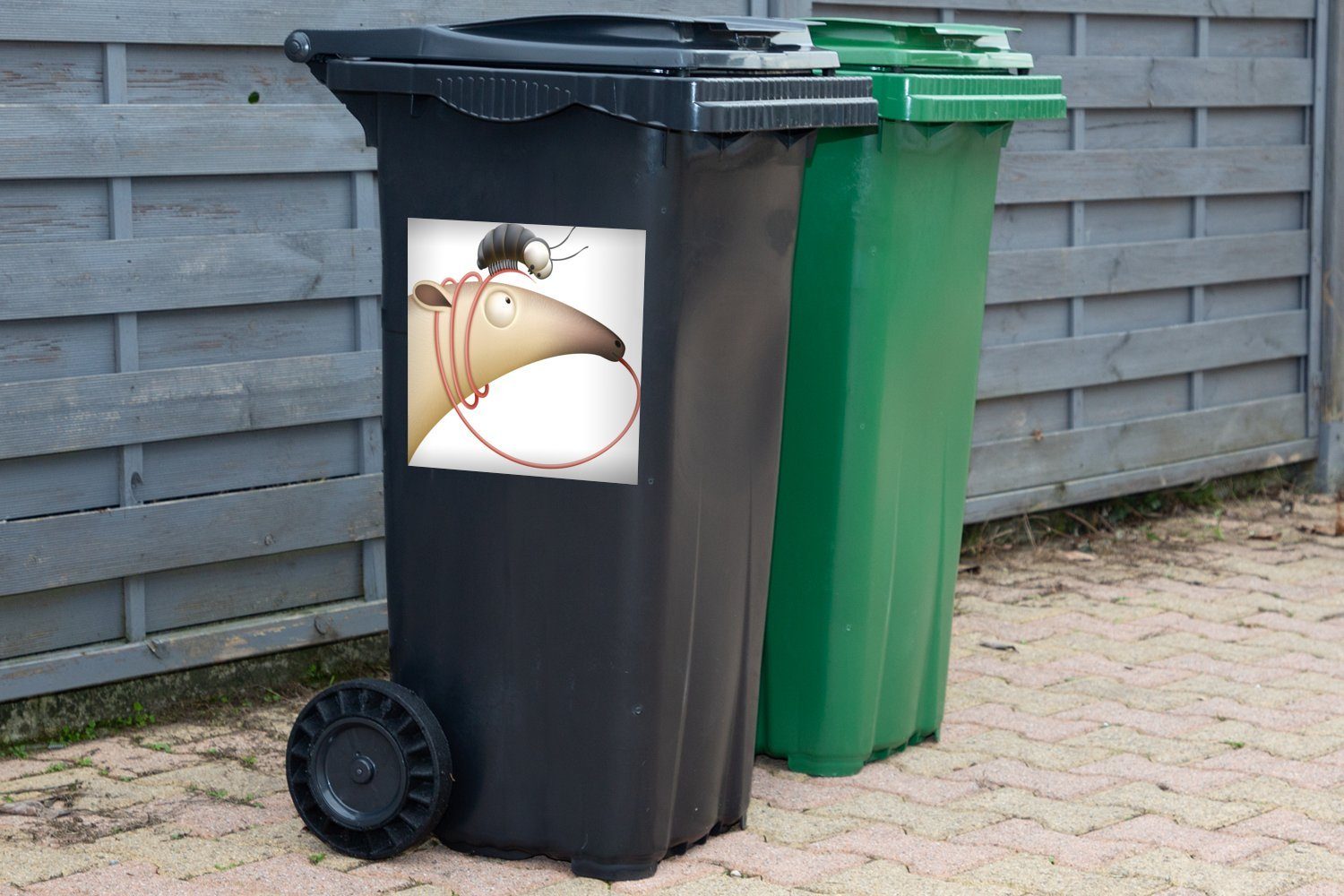 MuchoWow Wandsticker Eine Mülleimer-aufkleber, Abfalbehälter Kopfes Container, des mit Ameise eines Mülltonne, (1 Ameisenbären Illustration einer St), Sticker