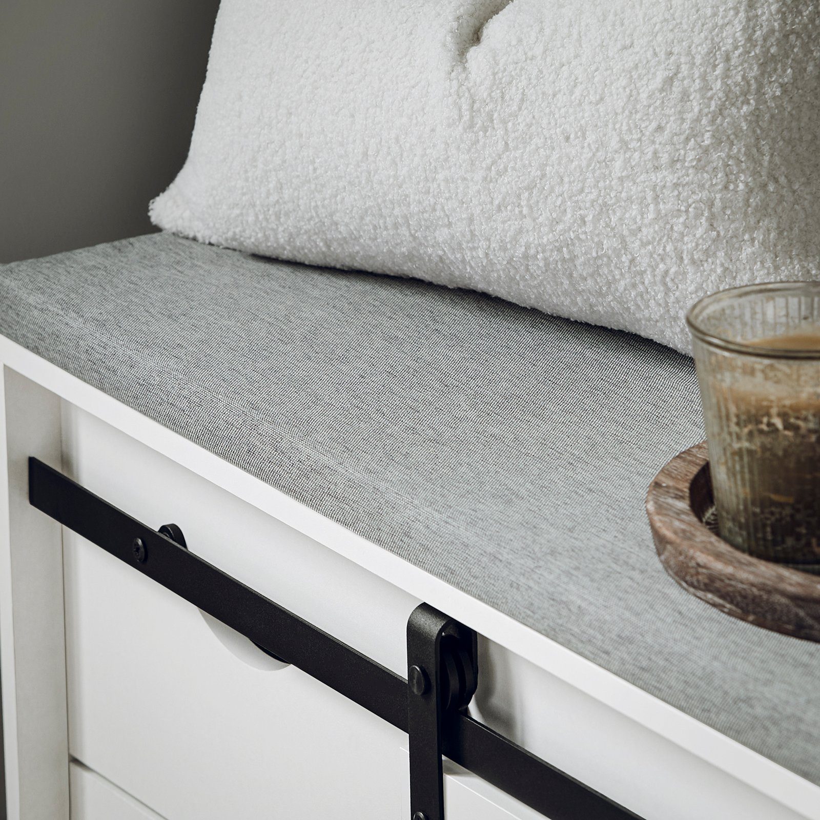 SoBuy Schuhbank FSR153, mit Sitzfläche, Schuhschrank schmal, mit Schiebetüren, Sitzbank mit Stauraum Schuhregal Dielenbank Schuhtruhe Sitzkommode