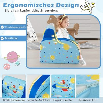 KOMFOTTEU Kindersofa 3 in 1, mit Rückenlehne & Armlehne, Blau